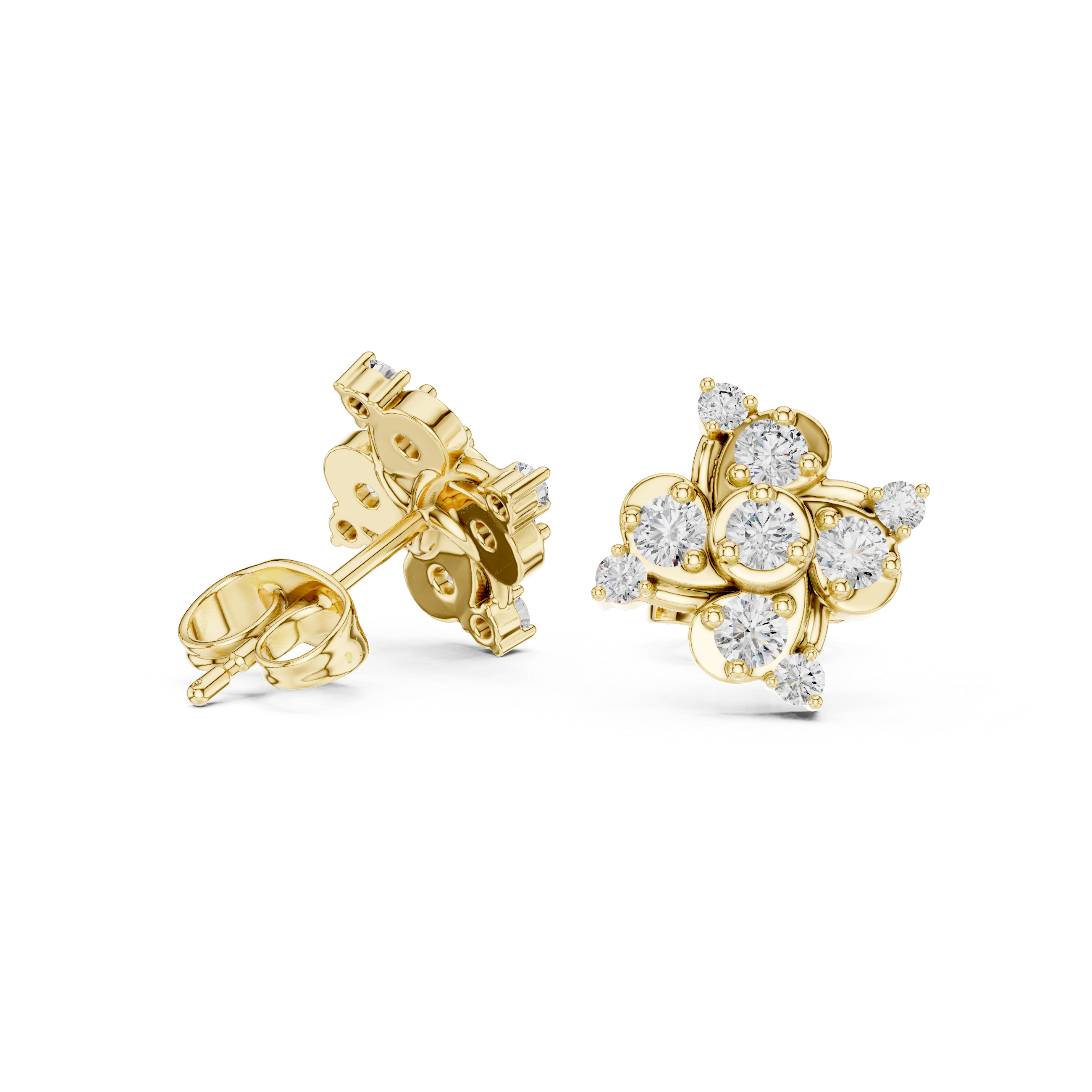 cluster Diamond Stud Earrings
