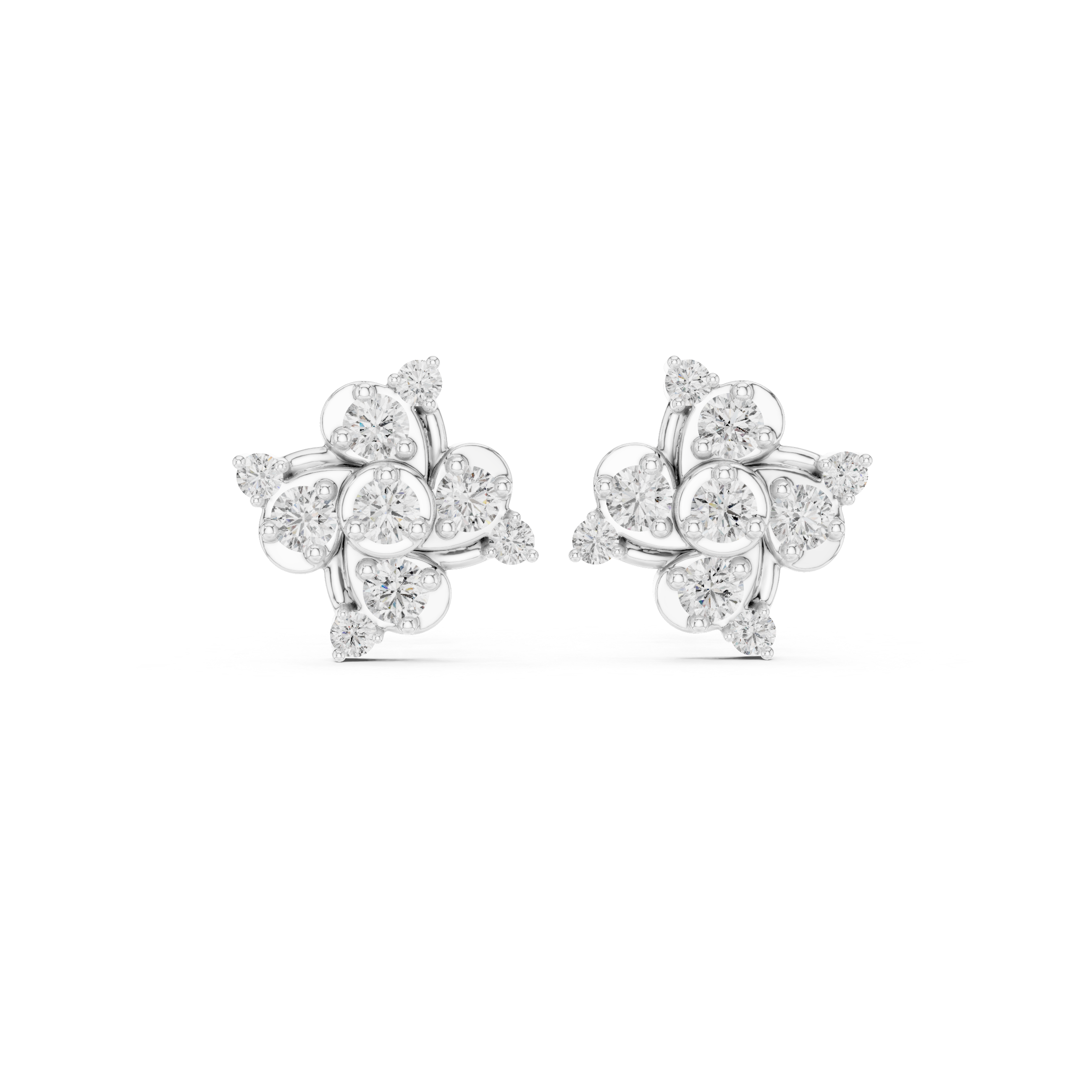 cluster Diamond Stud Earrings