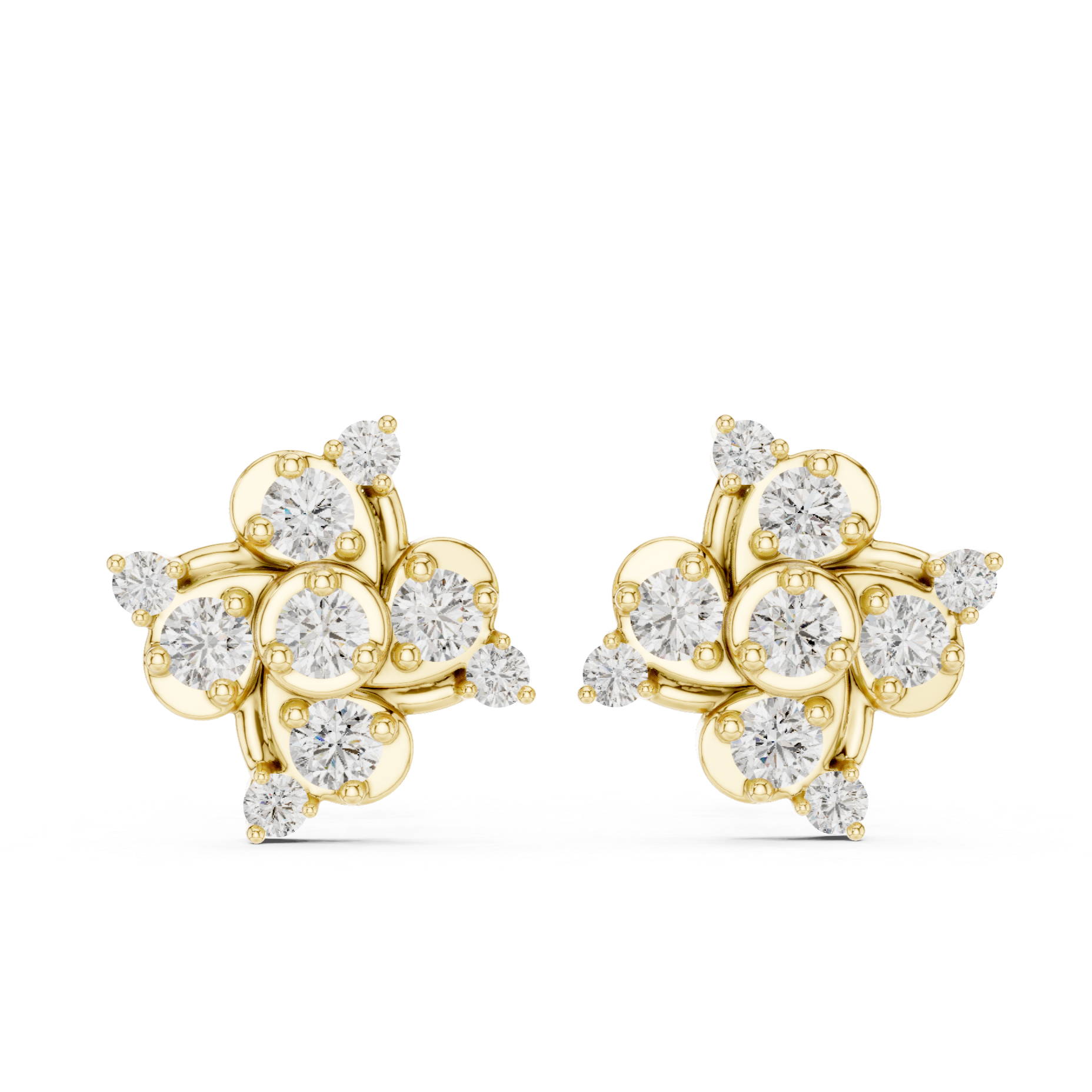 cluster Diamond Stud Earrings