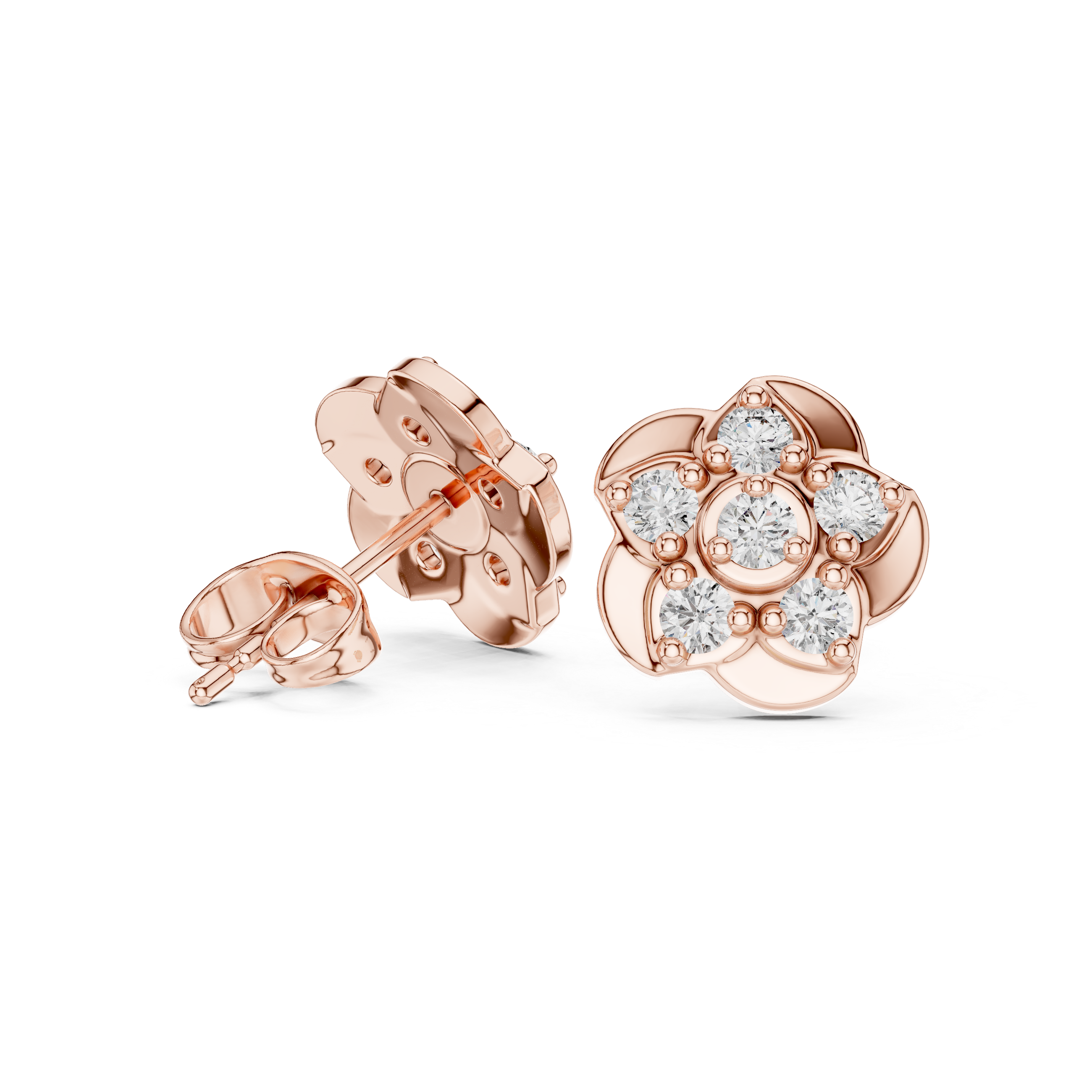 Floral Halo Diamond Stud Earrings.