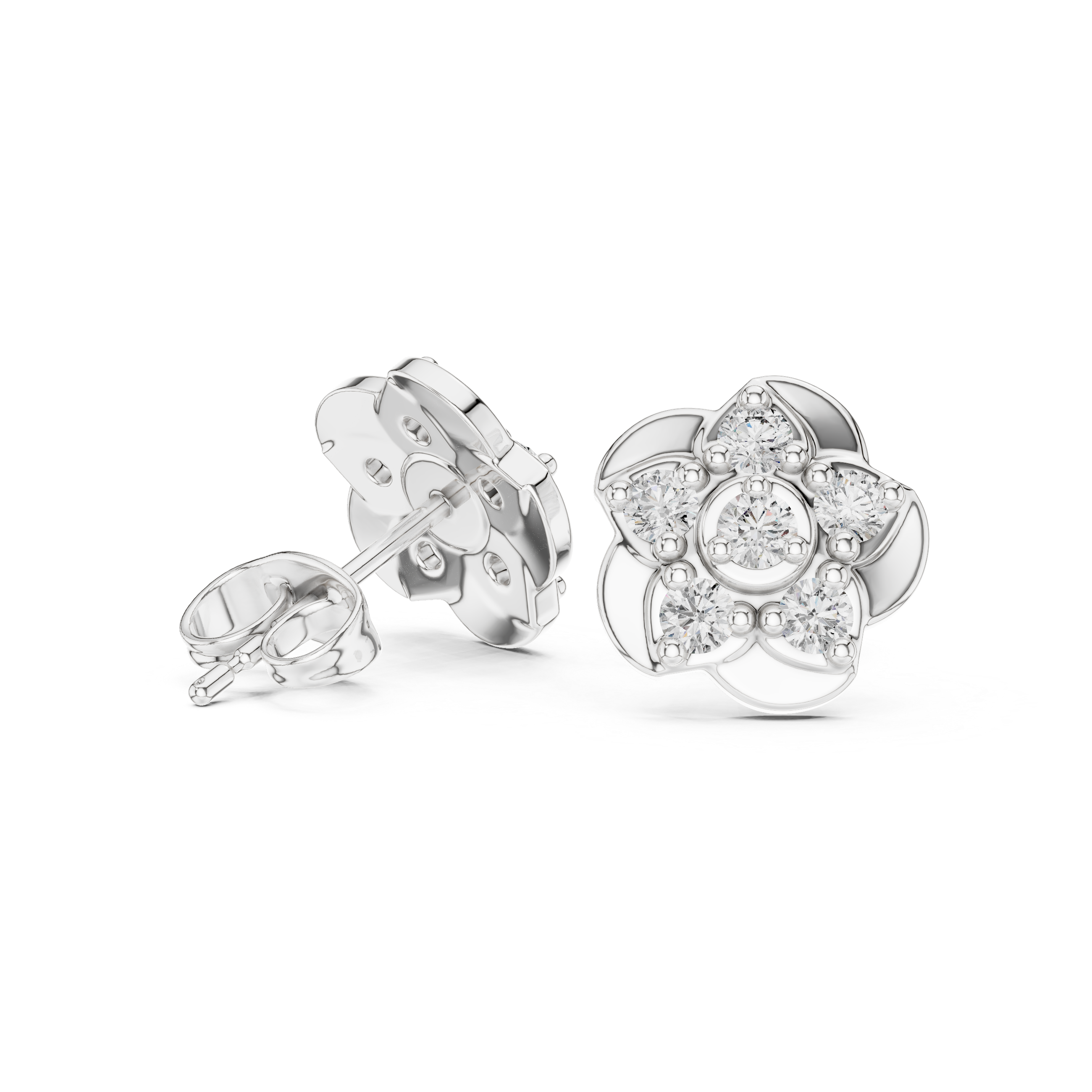 Floral Halo Diamond Stud Earrings.