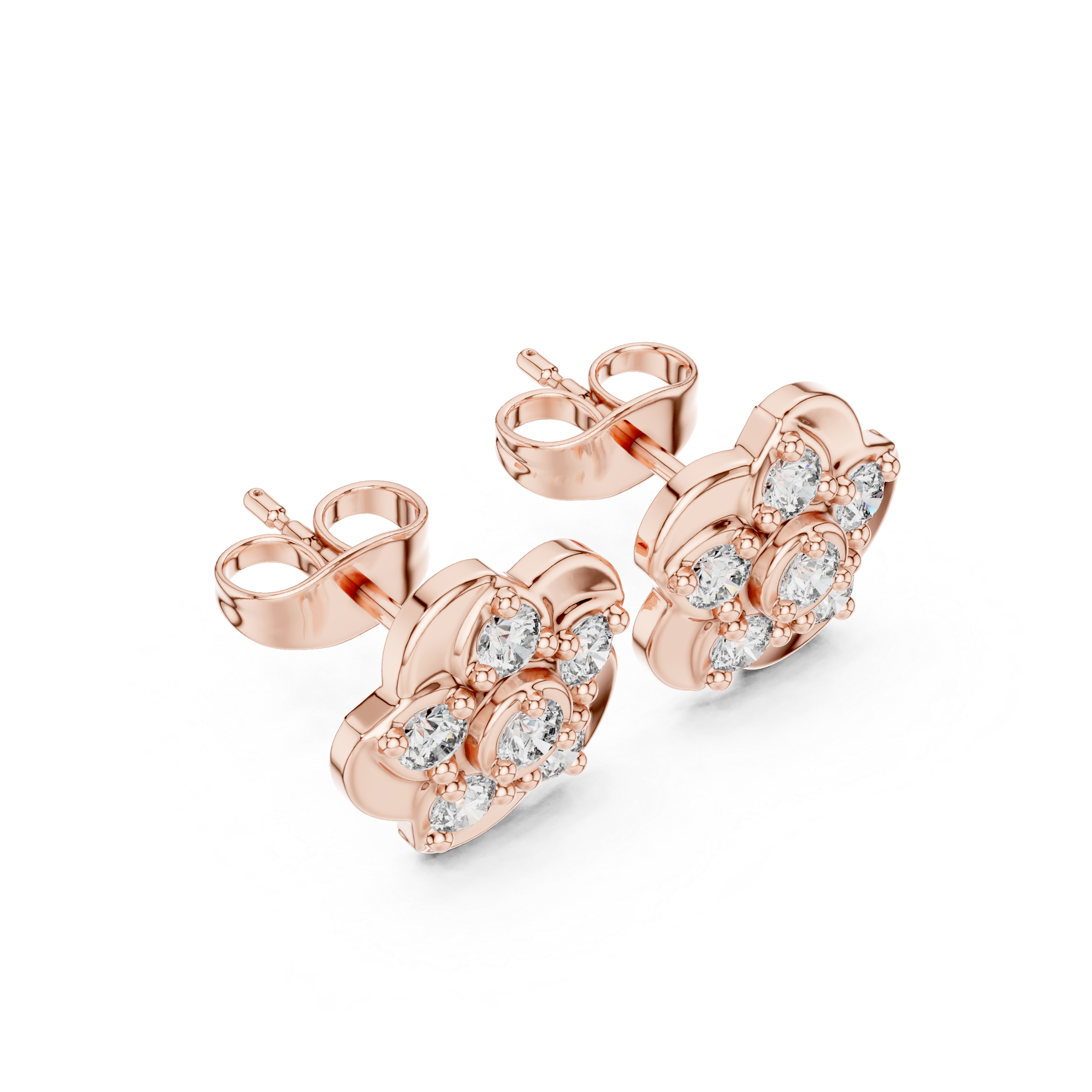 Floral Halo Diamond Stud Earrings.