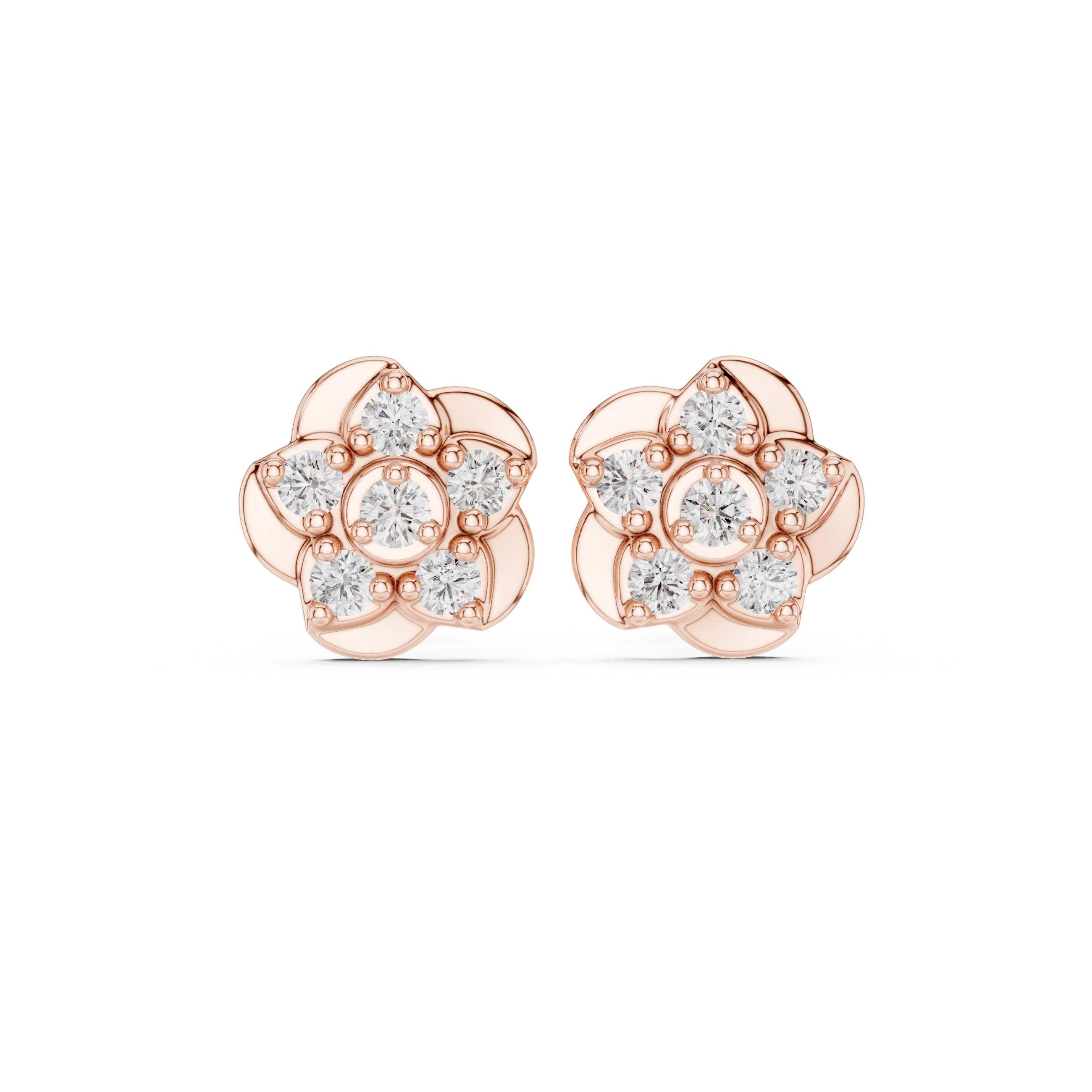 Floral Halo Diamond Stud Earrings.