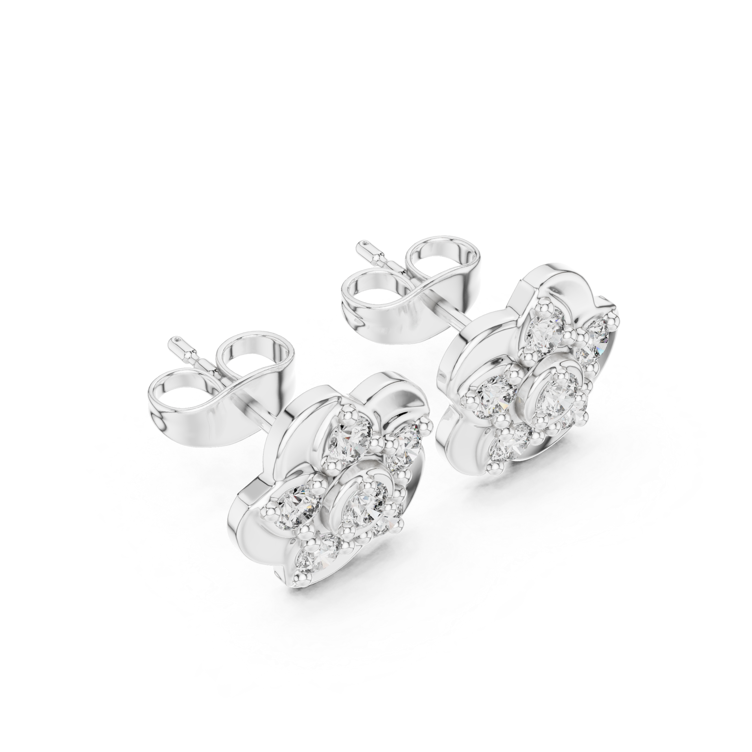 Floral Halo Diamond Stud Earrings.