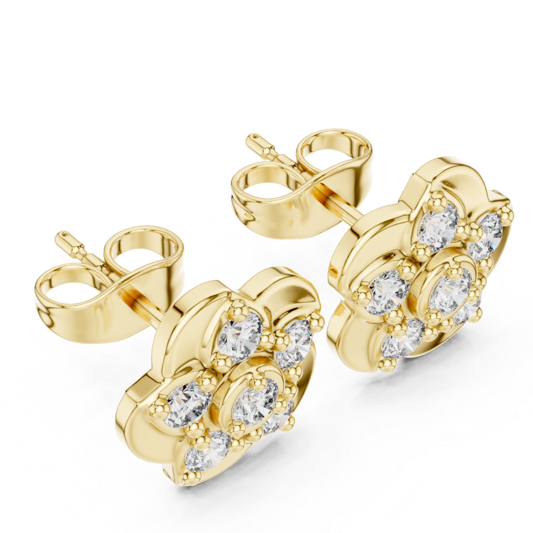 Floral Halo Diamond Stud Earrings.