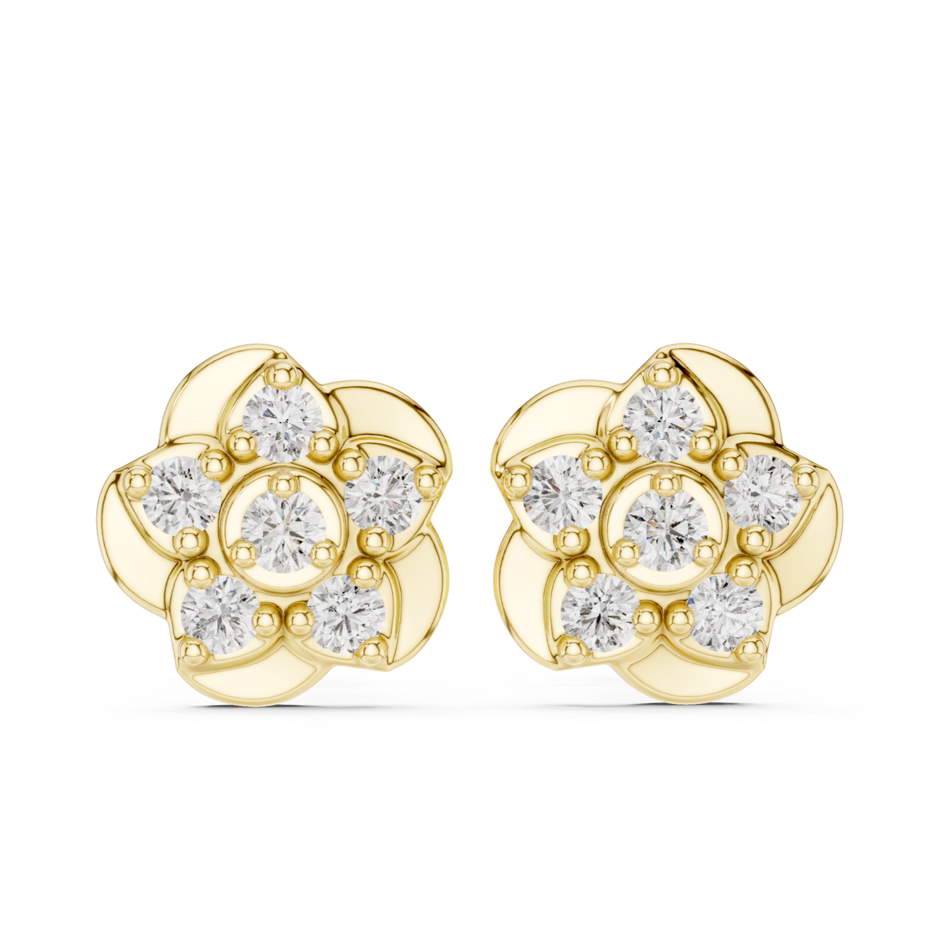 Floral Halo Diamond Stud Earrings.