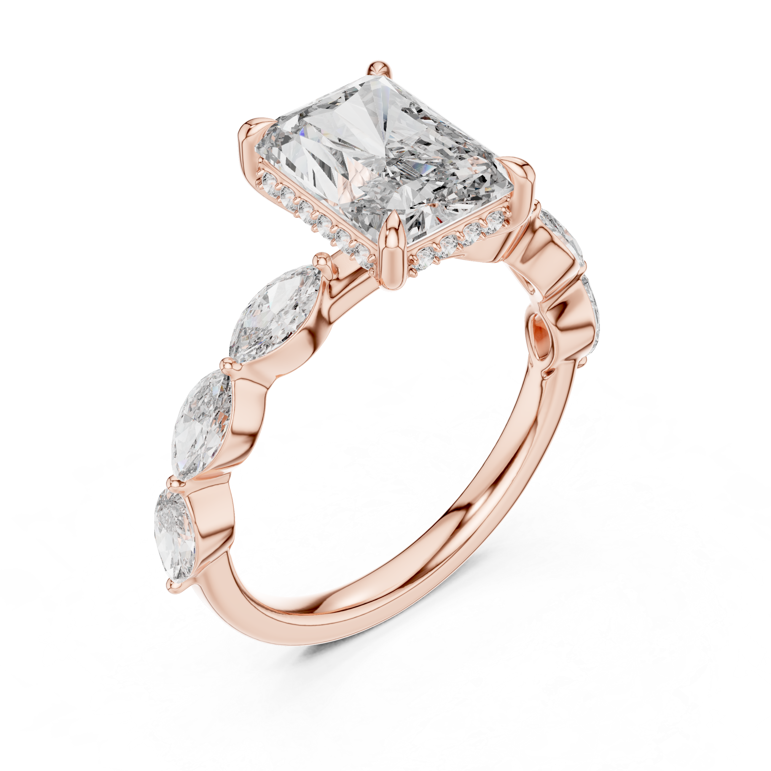 Emerald-Cut Diamond Halo Ring