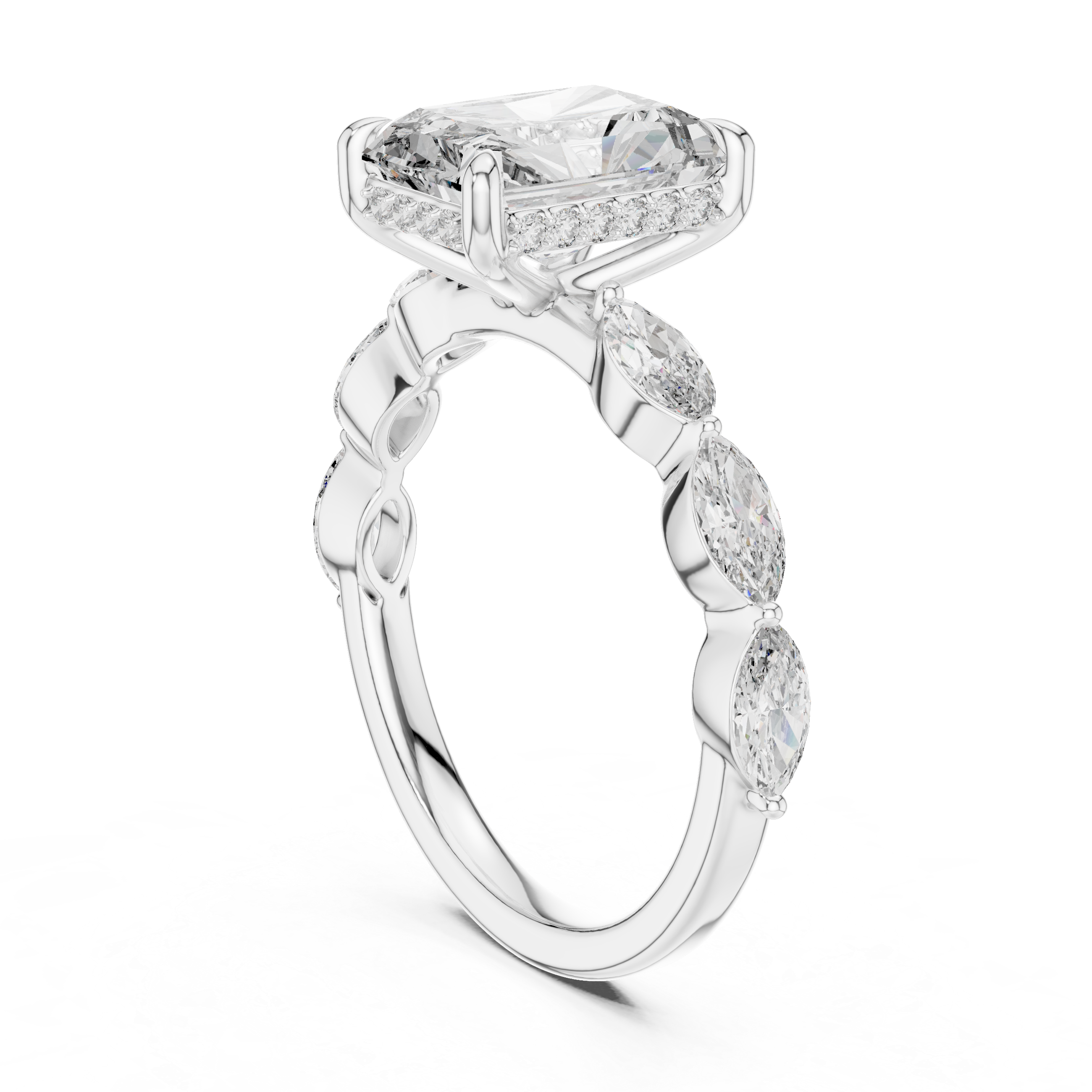 Emerald-Cut Diamond Halo Ring