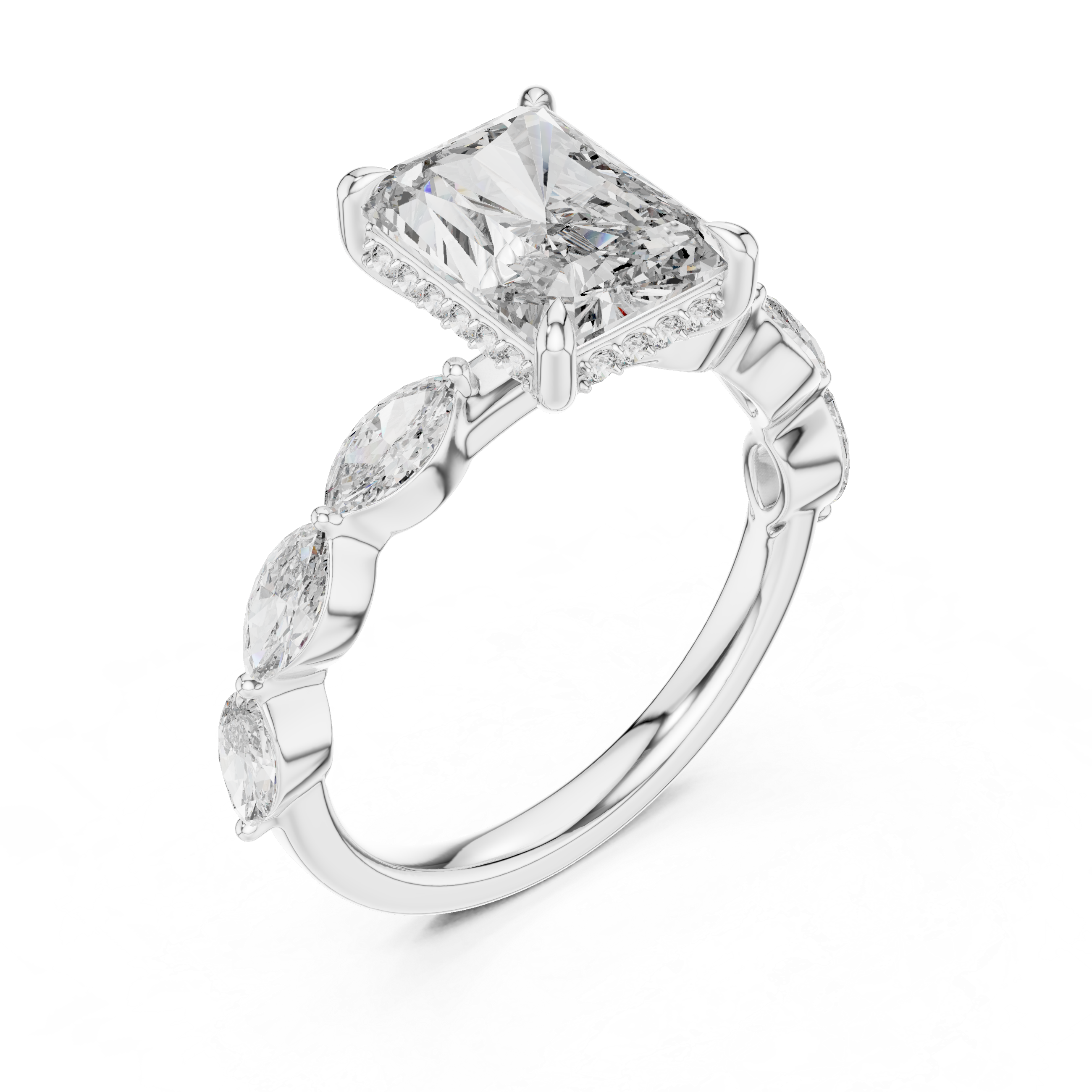 Emerald-Cut Diamond Halo Ring