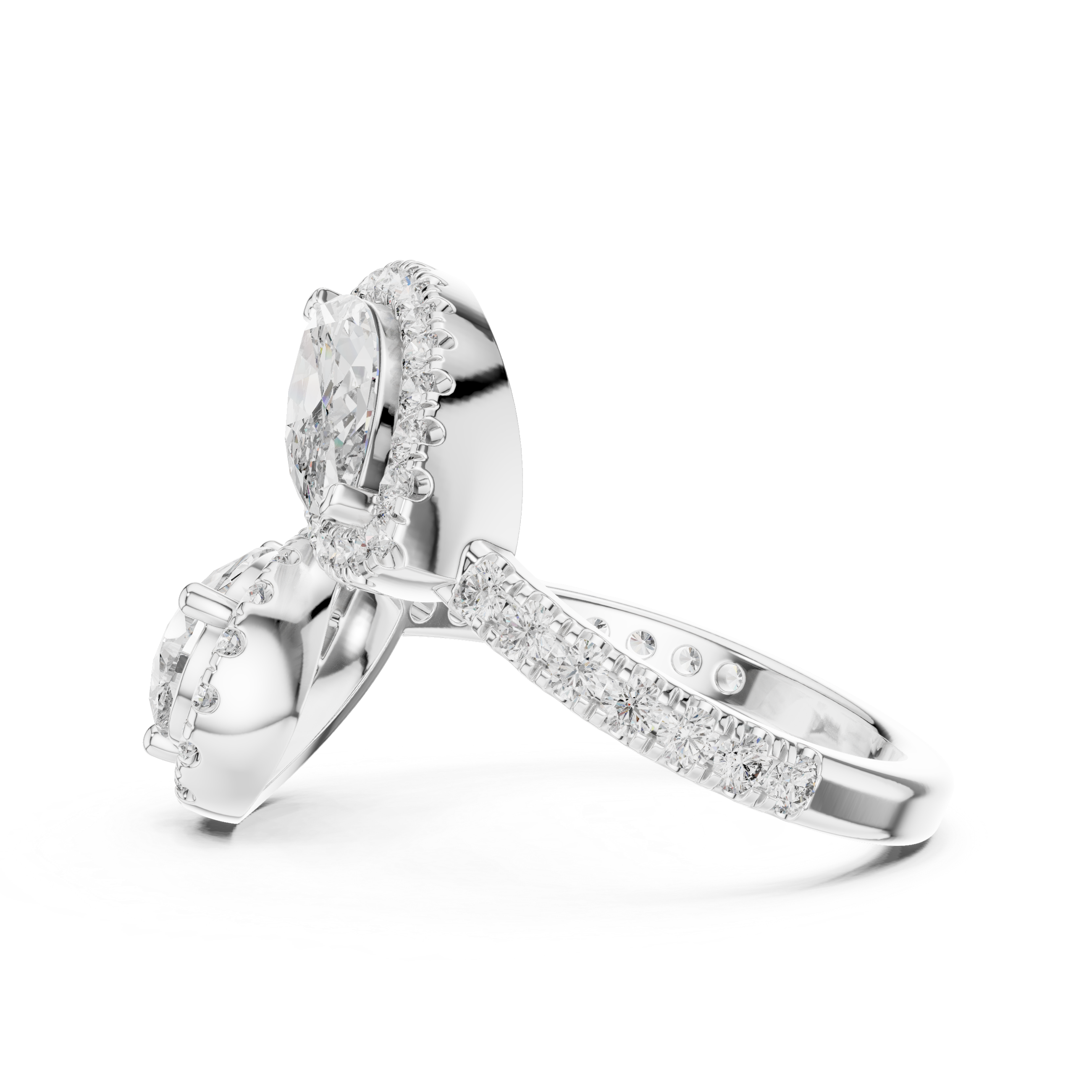 Twin Halo Pear Diamond Ring