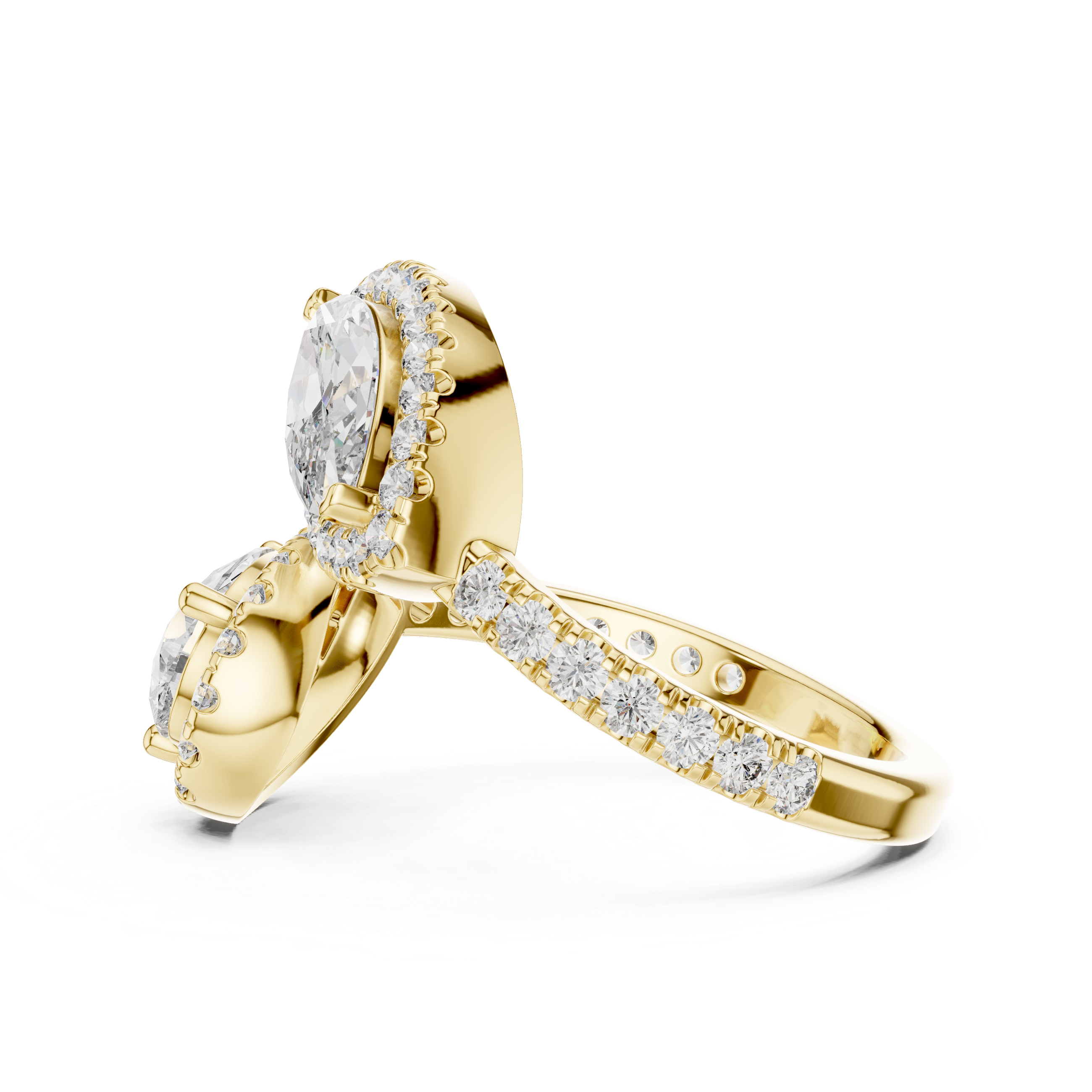 Twin Halo Pear Diamond Ring