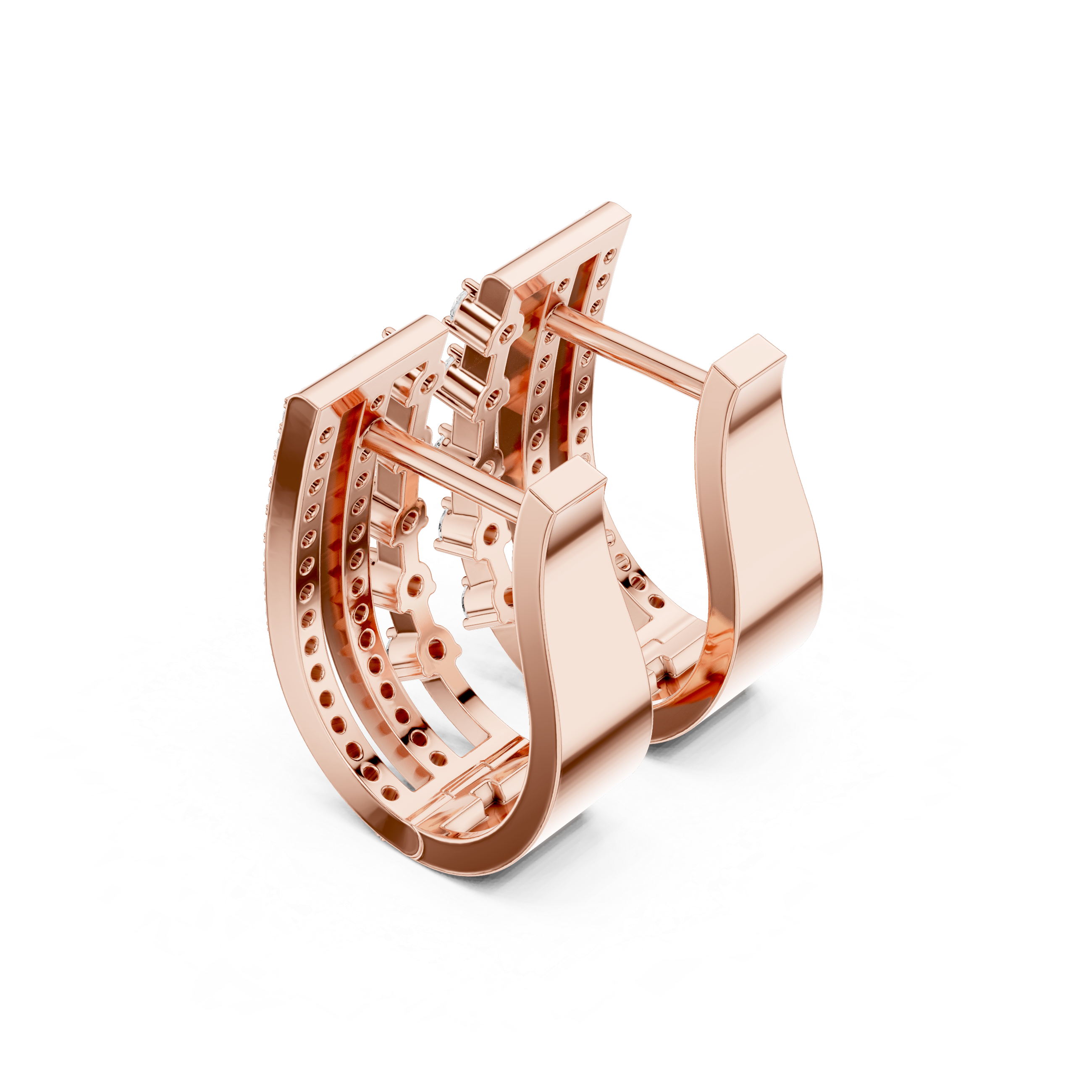 Diamond Hoop Earrings with Triple Row Design