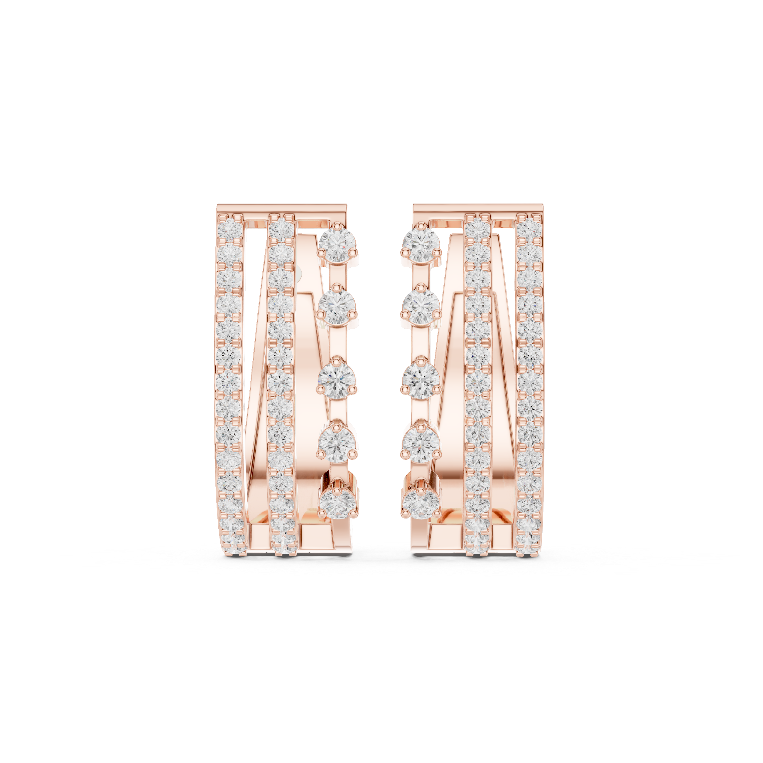 Diamond Hoop Earrings with Triple Row Design