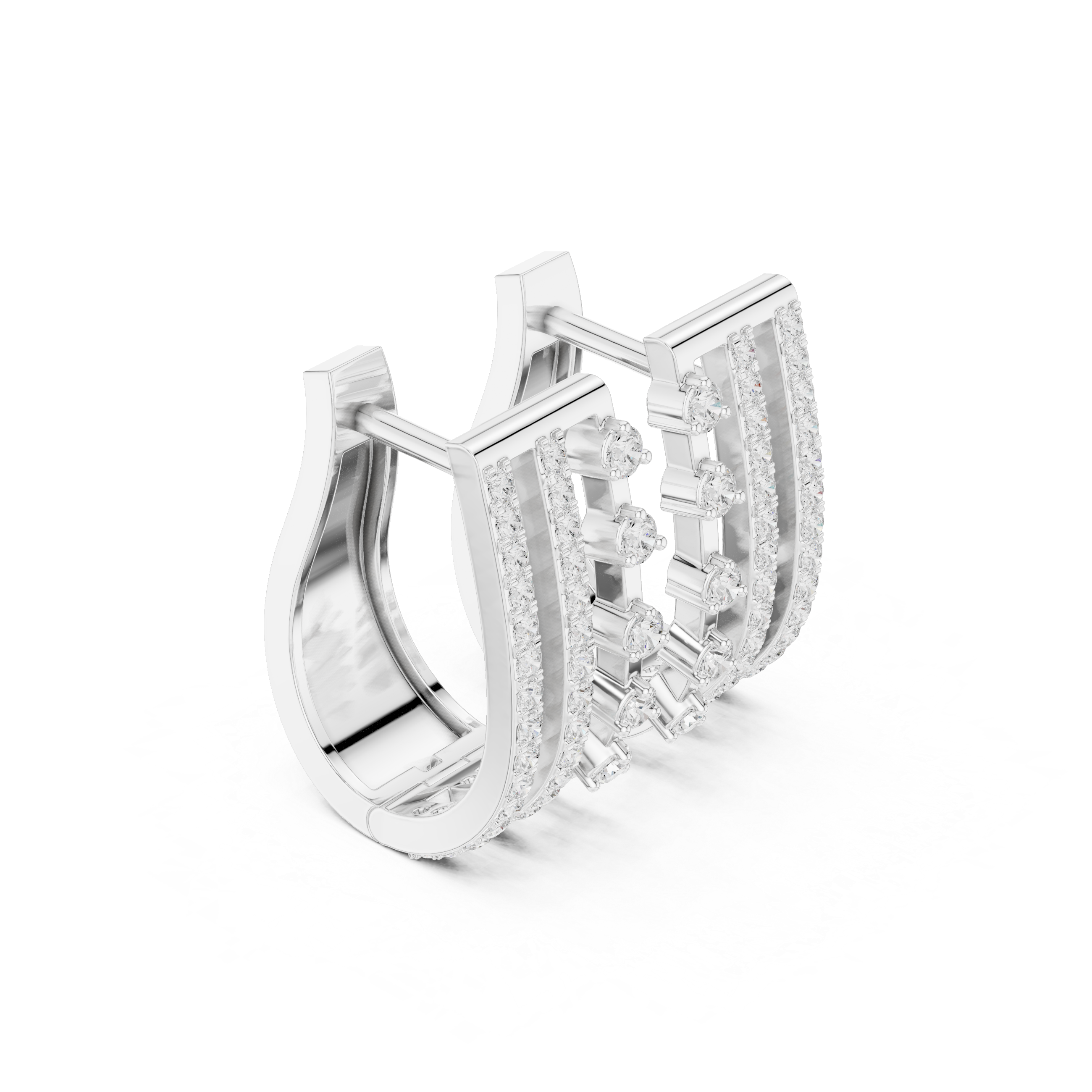Diamond Hoop Earrings with Triple Row Design