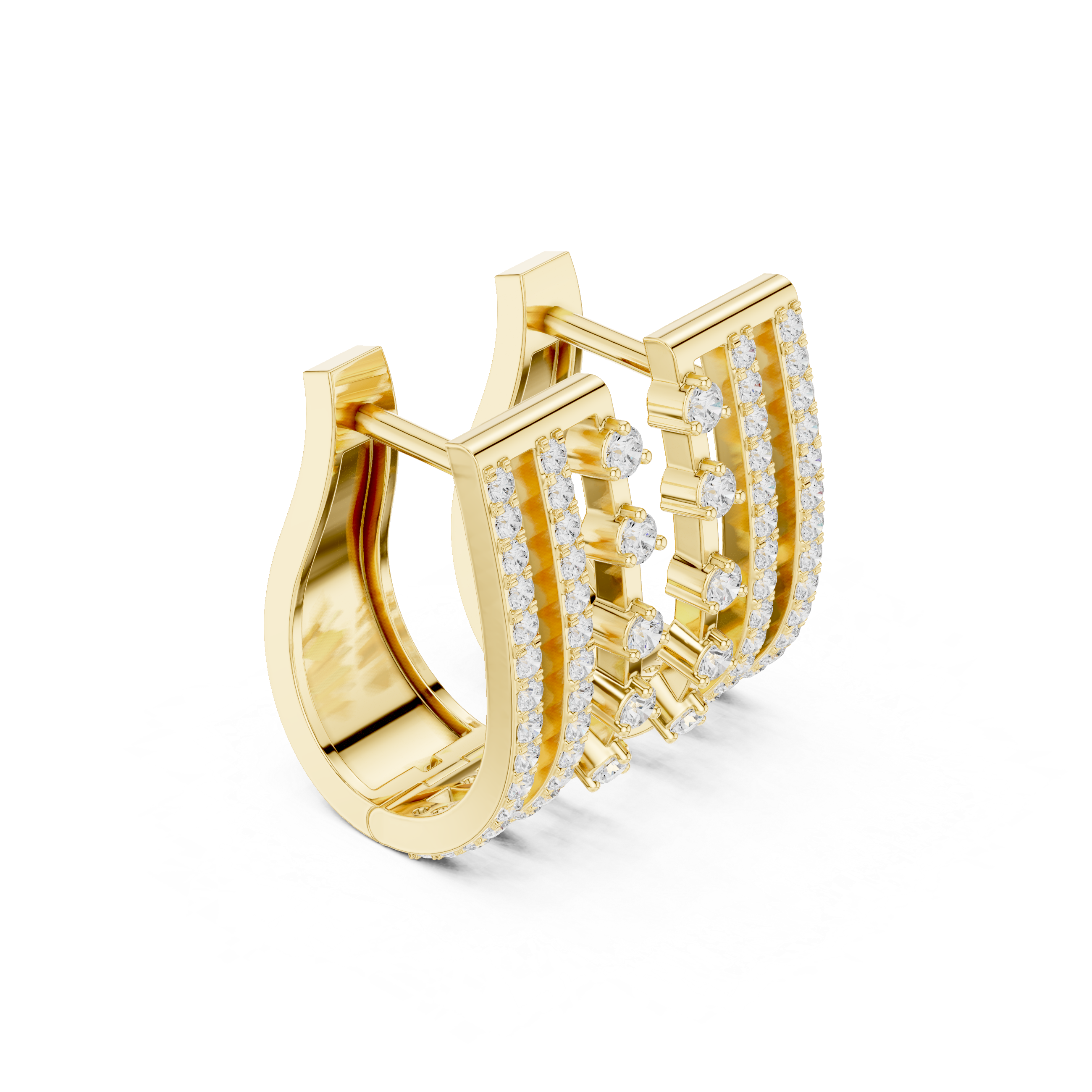 Diamond Hoop Earrings with Triple Row Design