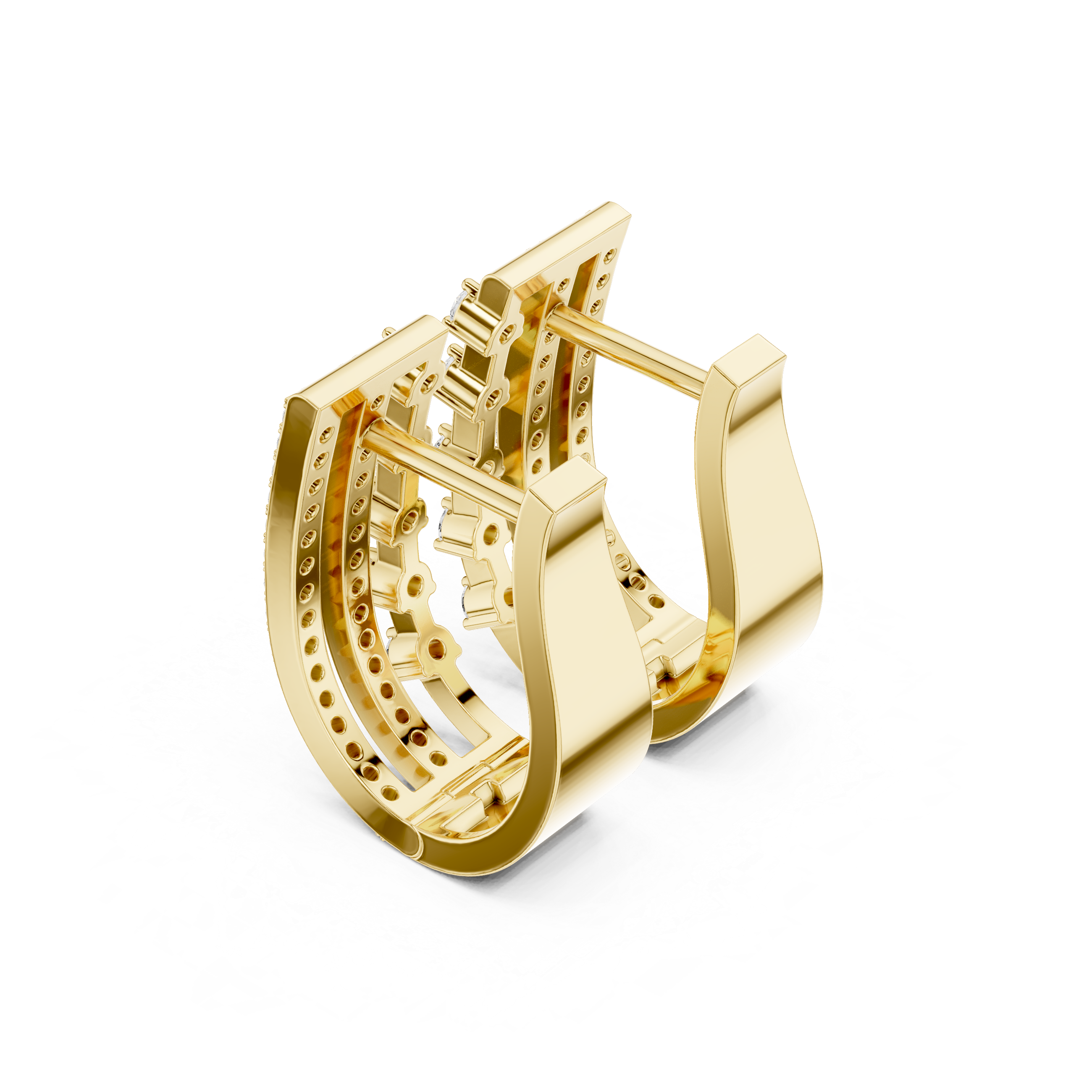 Diamond Hoop Earrings with Triple Row Design