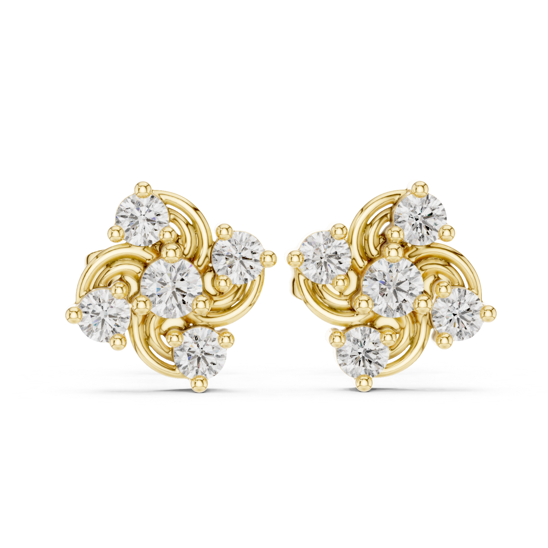 Geometric cluster Diamond Stud Earrings.