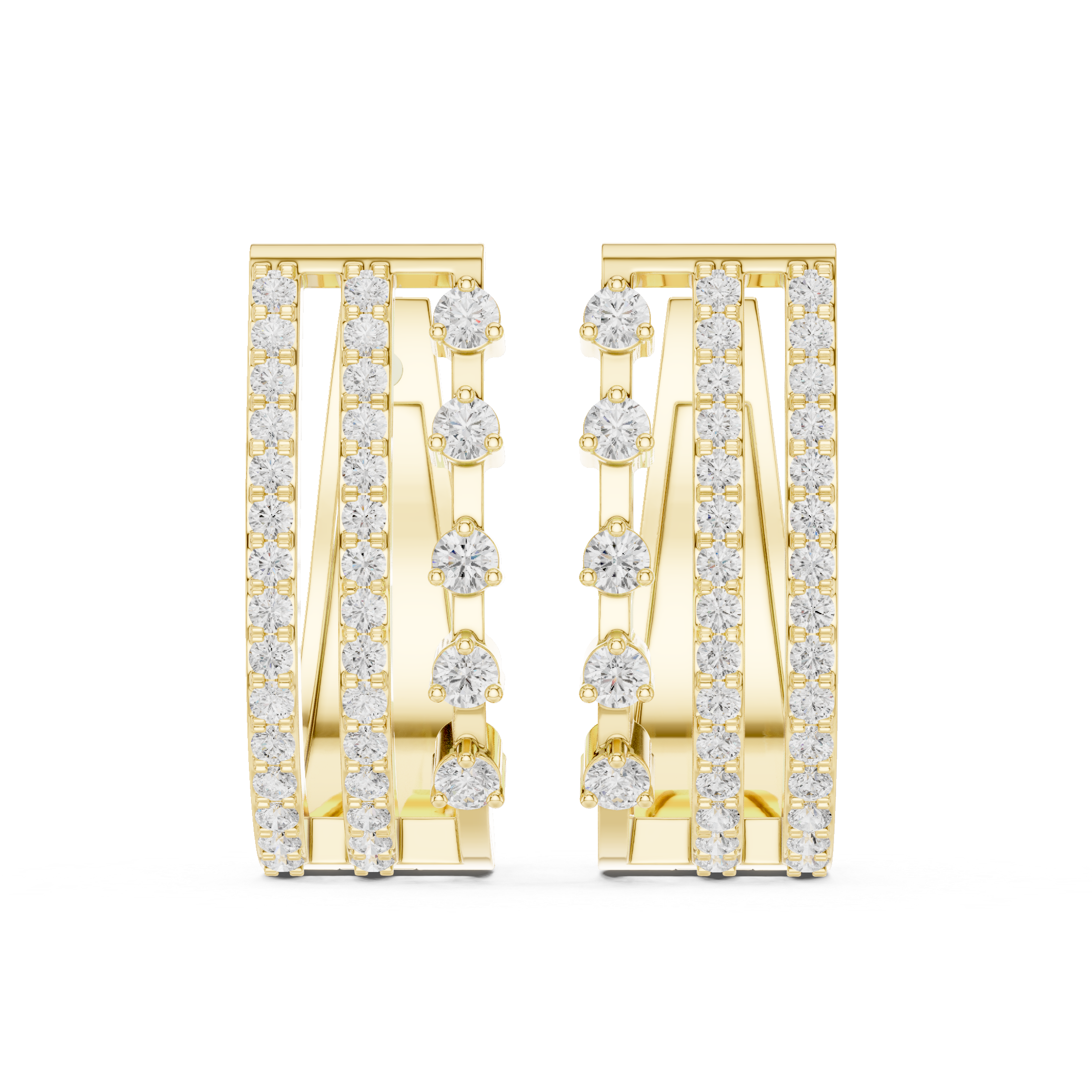 Diamond Hoop Earrings with Triple Row Design