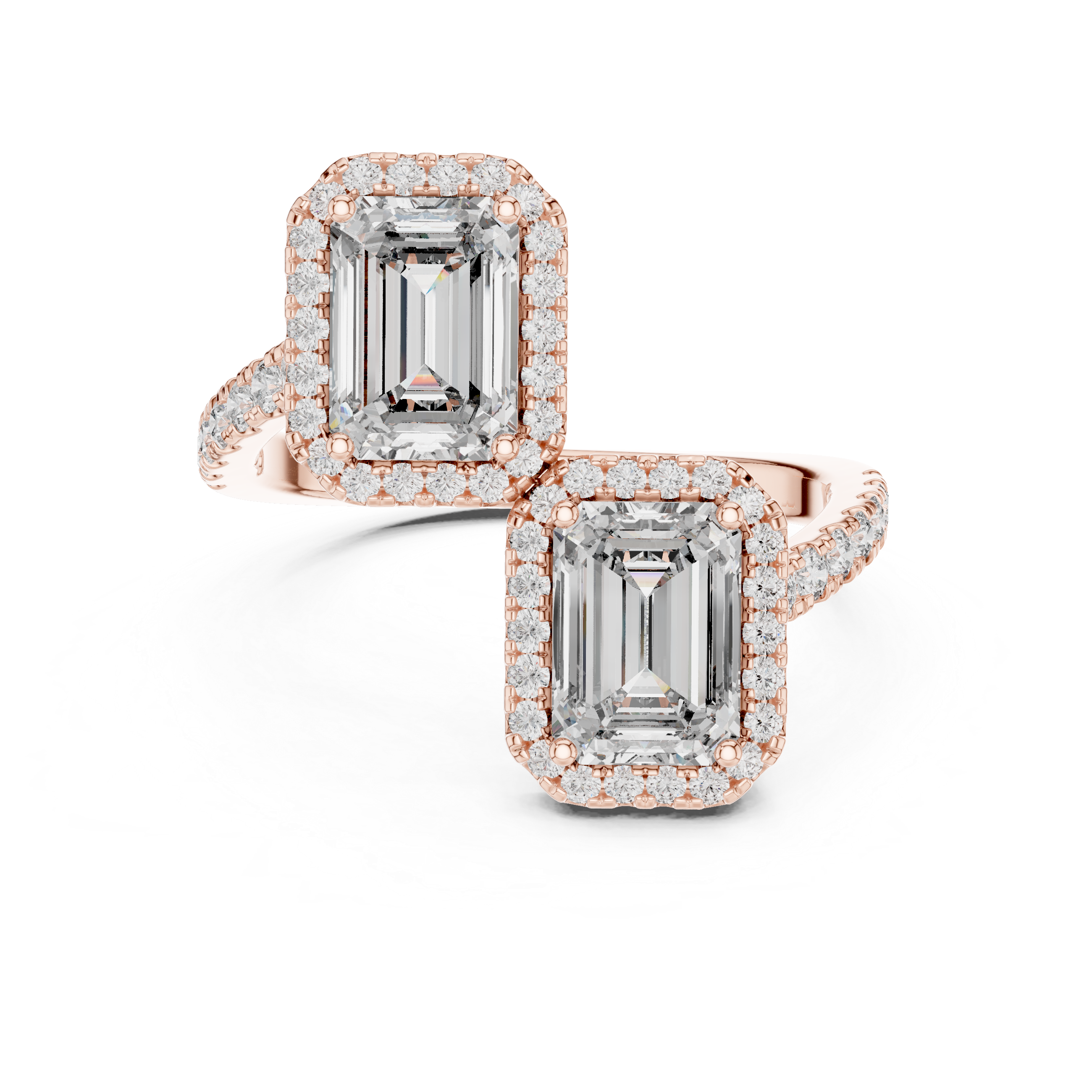 Twin Emerald Halo Diamond Ring