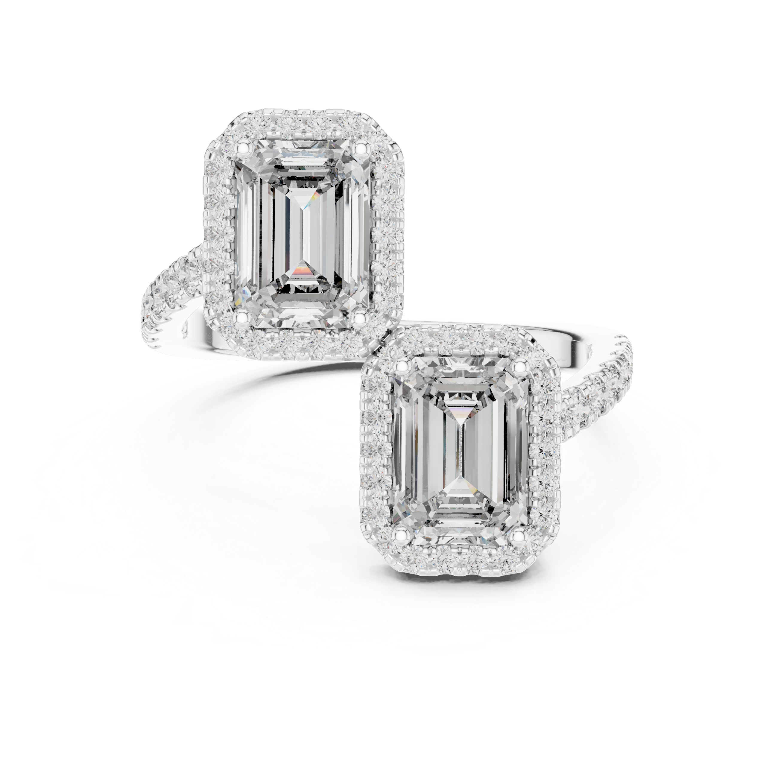 Twin Emerald Halo Diamond Ring