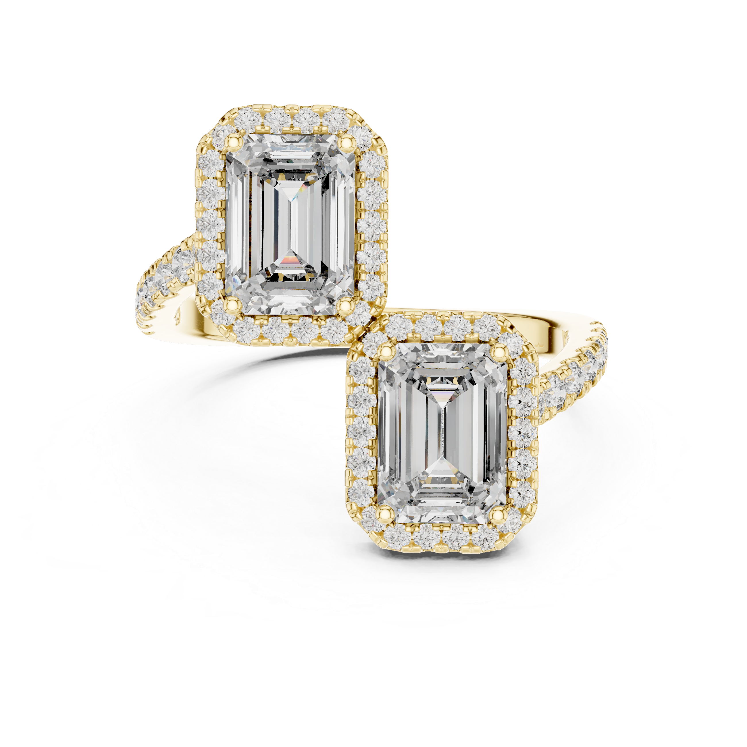 Twin Emerald Halo Diamond Ring