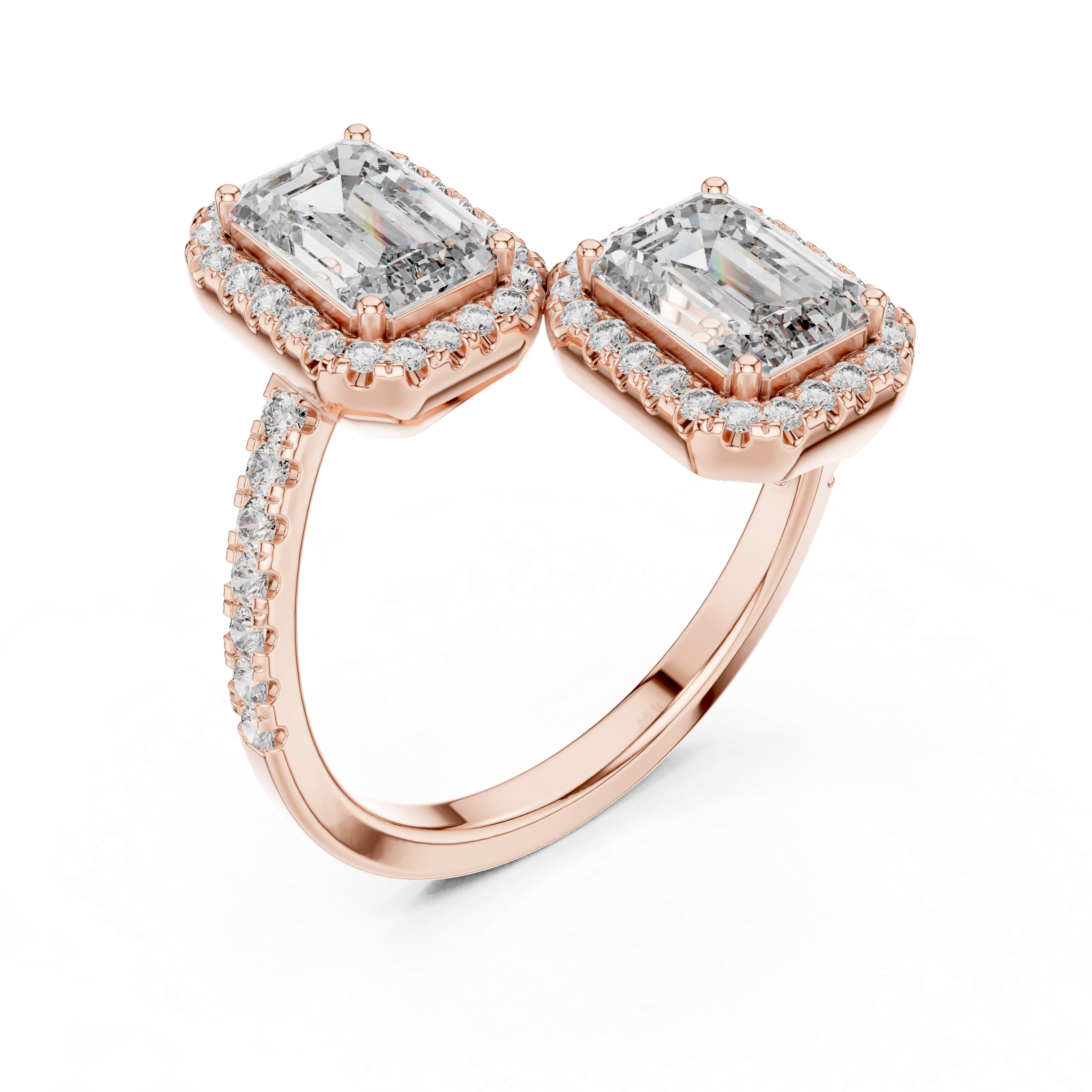 Twin Emerald Halo Diamond Ring