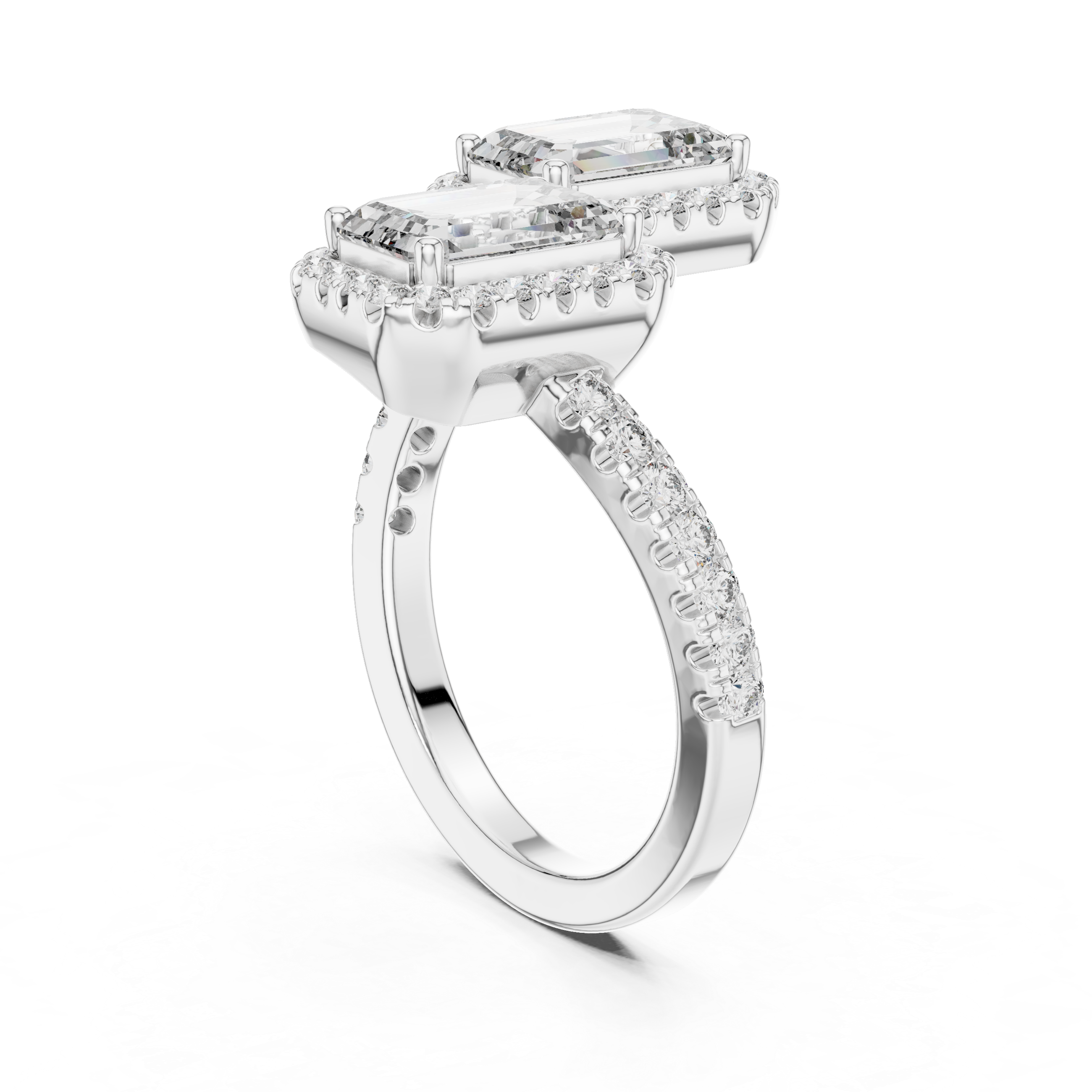 Twin Emerald Halo Diamond Ring