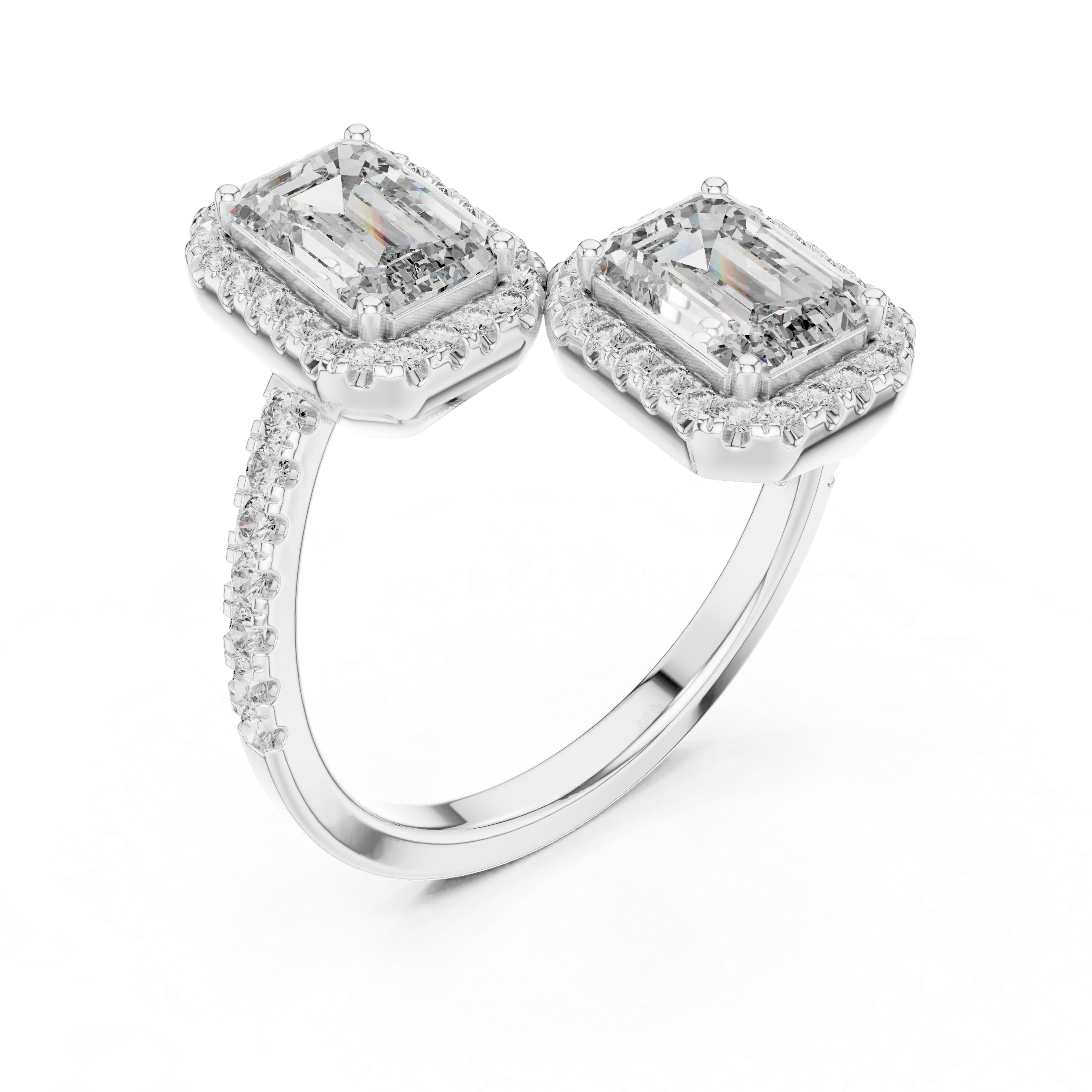 Twin Emerald Halo Diamond Ring