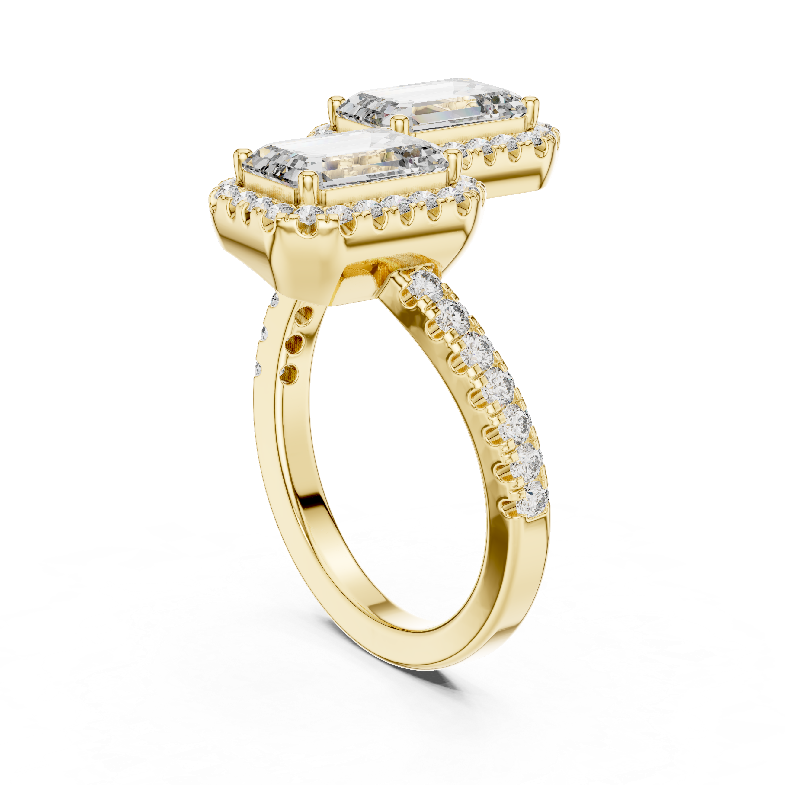 Twin Emerald Halo Diamond Ring