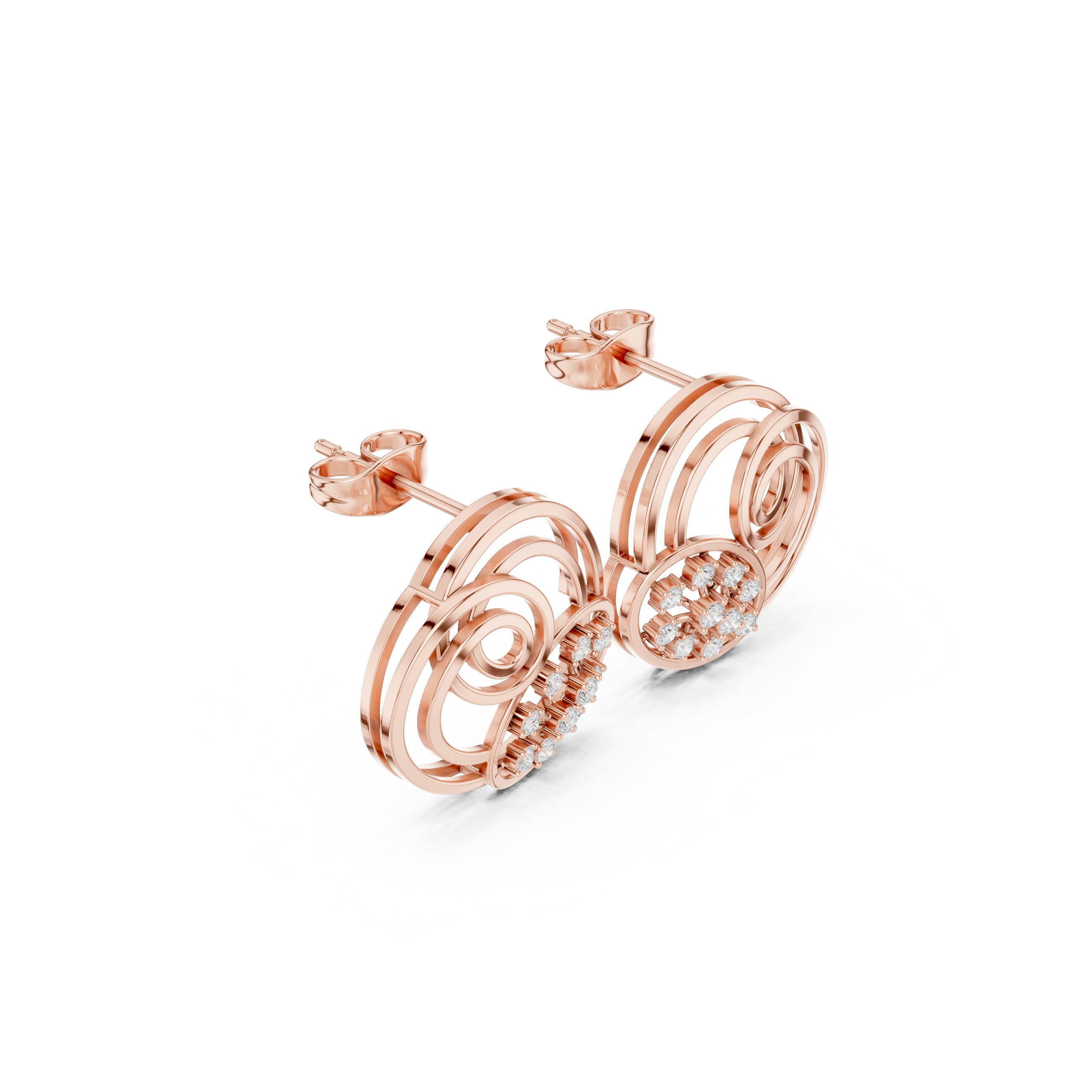 Spiral Earrings with Diamond-Studded Floral Accents
