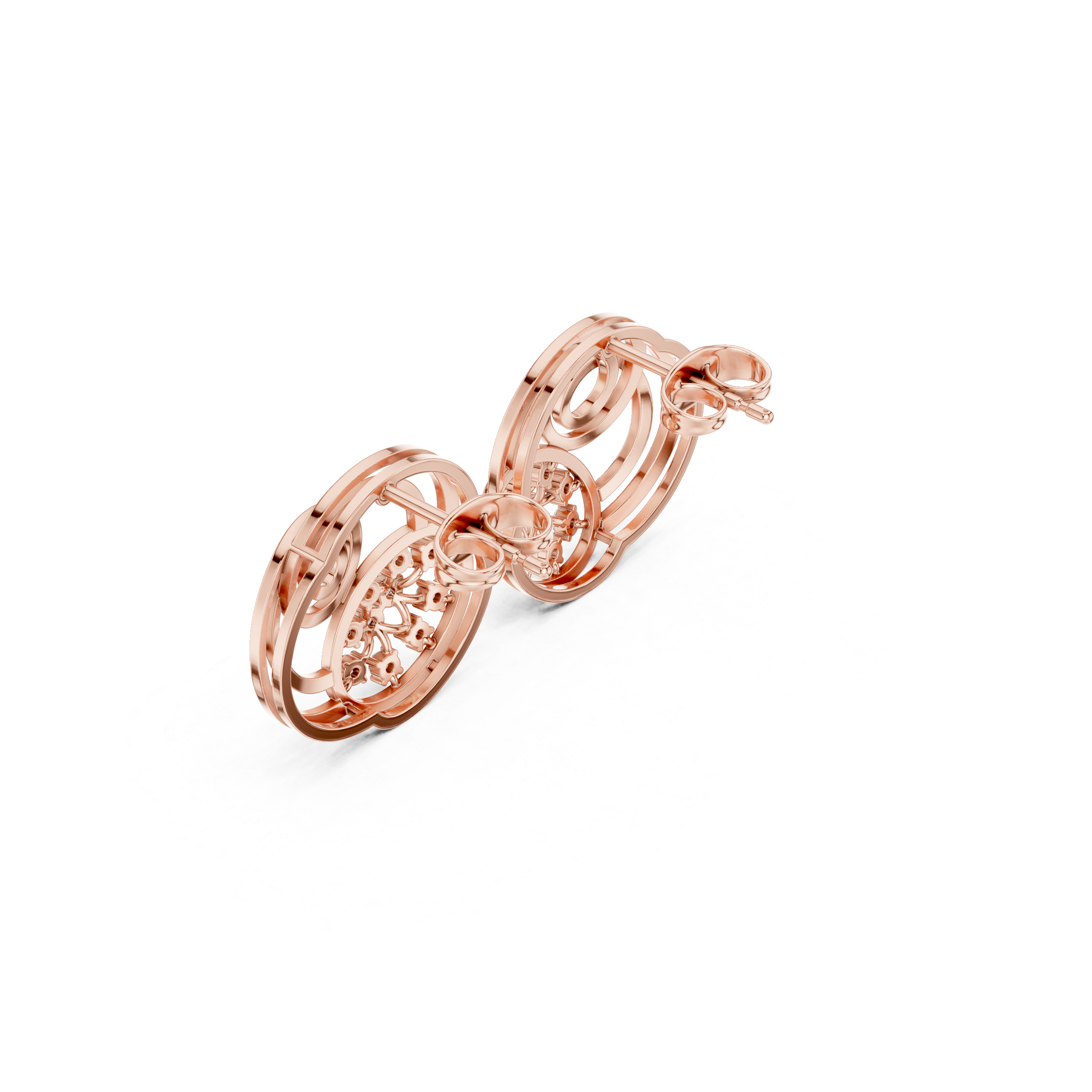 Spiral Earrings with Diamond-Studded Floral Accents