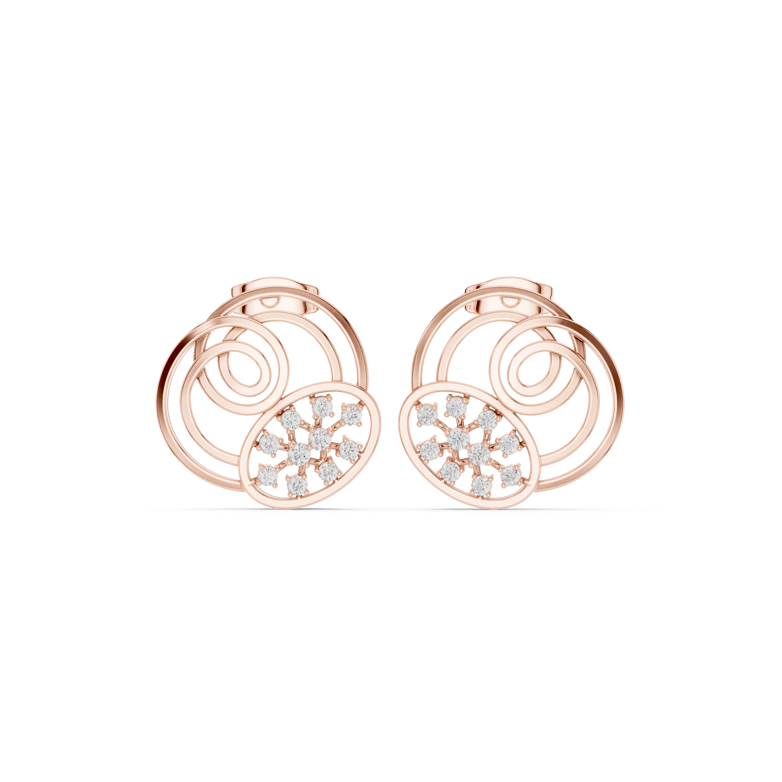 Spiral Earrings with Diamond-Studded Floral Accents