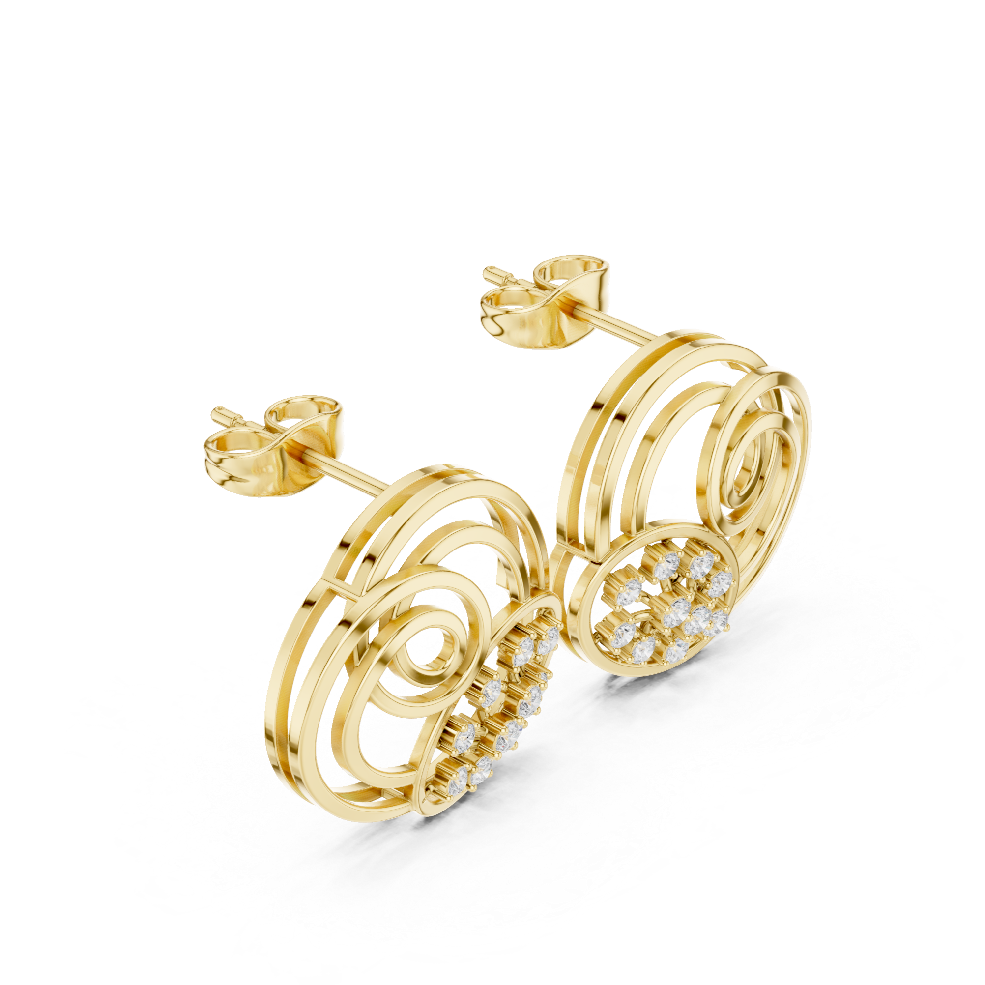 Spiral Earrings with Diamond-Studded Floral Accents