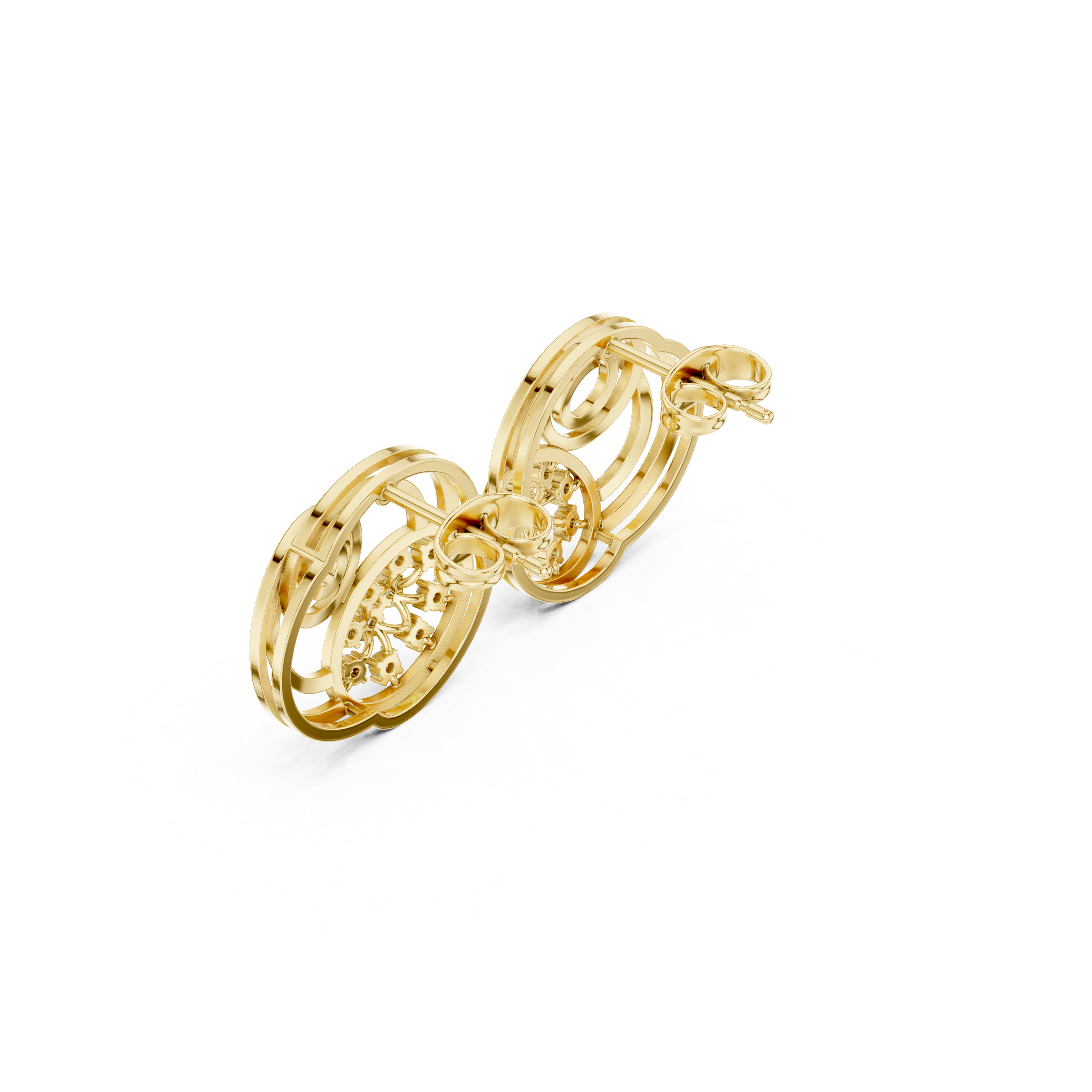 Spiral Earrings with Diamond-Studded Floral Accents