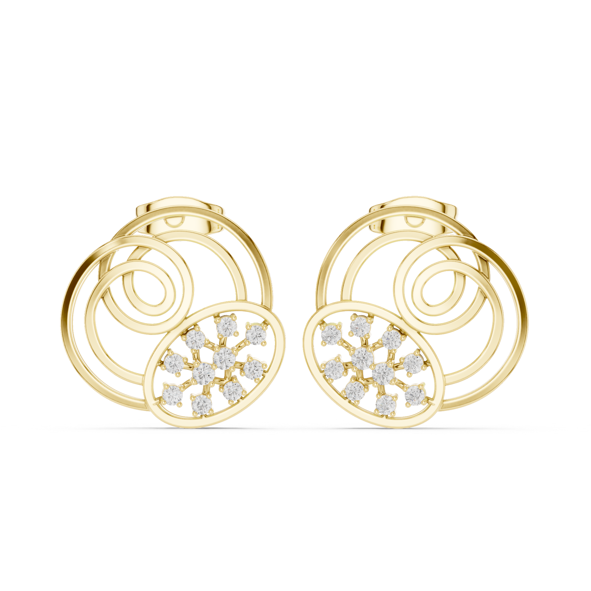Spiral Earrings with Diamond-Studded Floral Accents