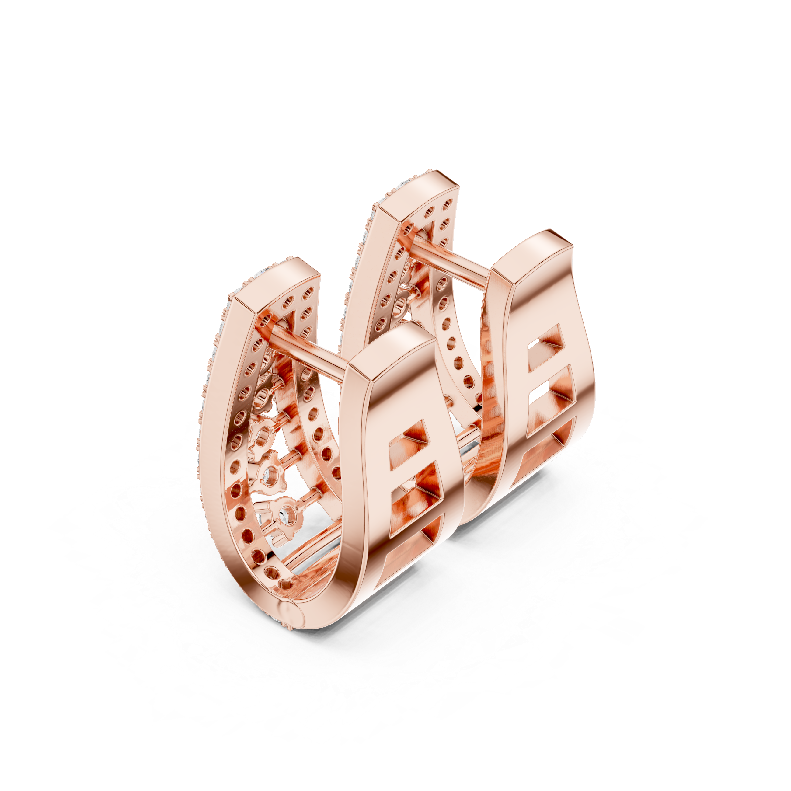 Trapezoid Earrings with Vertical Diamond Rows and Openwork Design