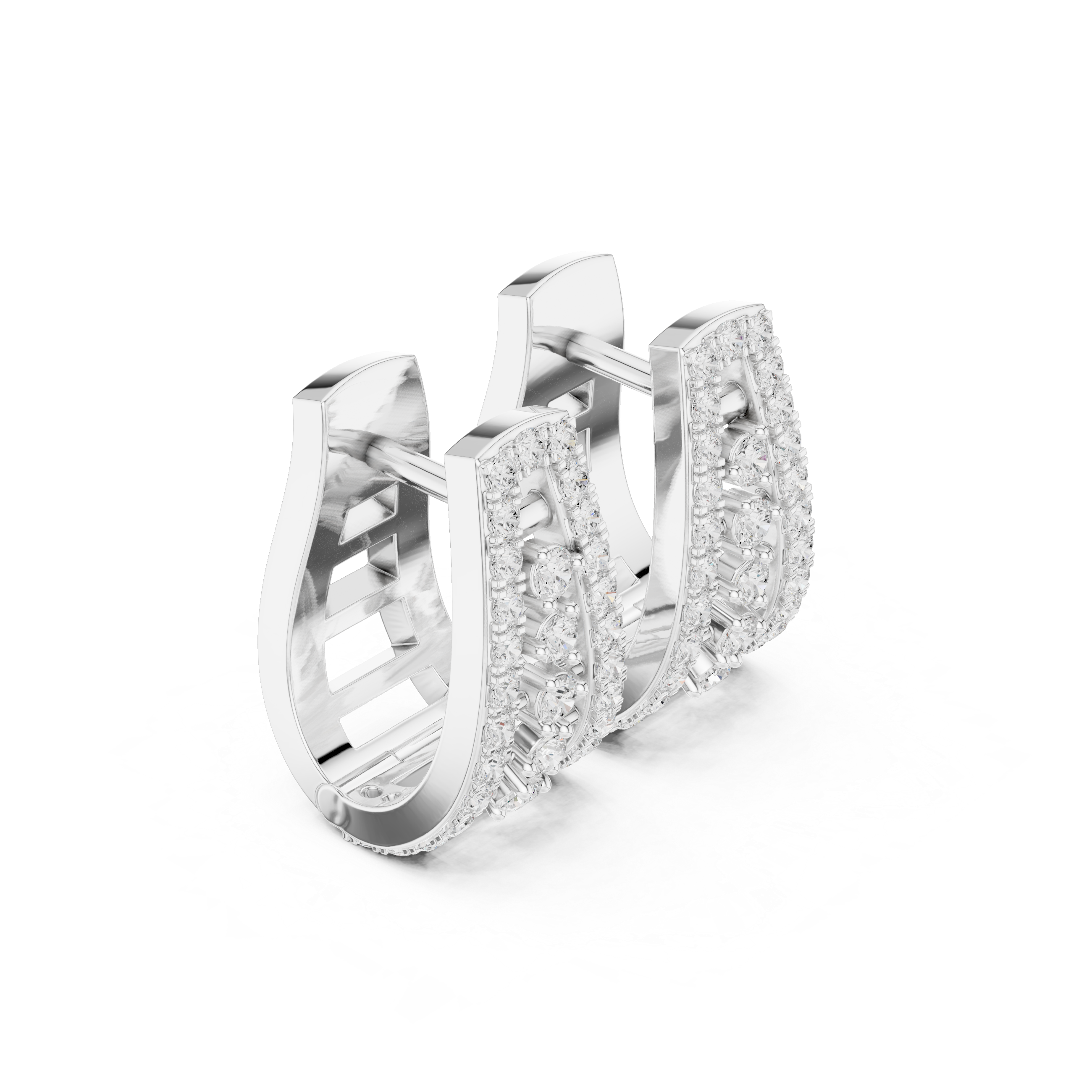 Trapezoid Earrings with Vertical Diamond Rows and Openwork Design