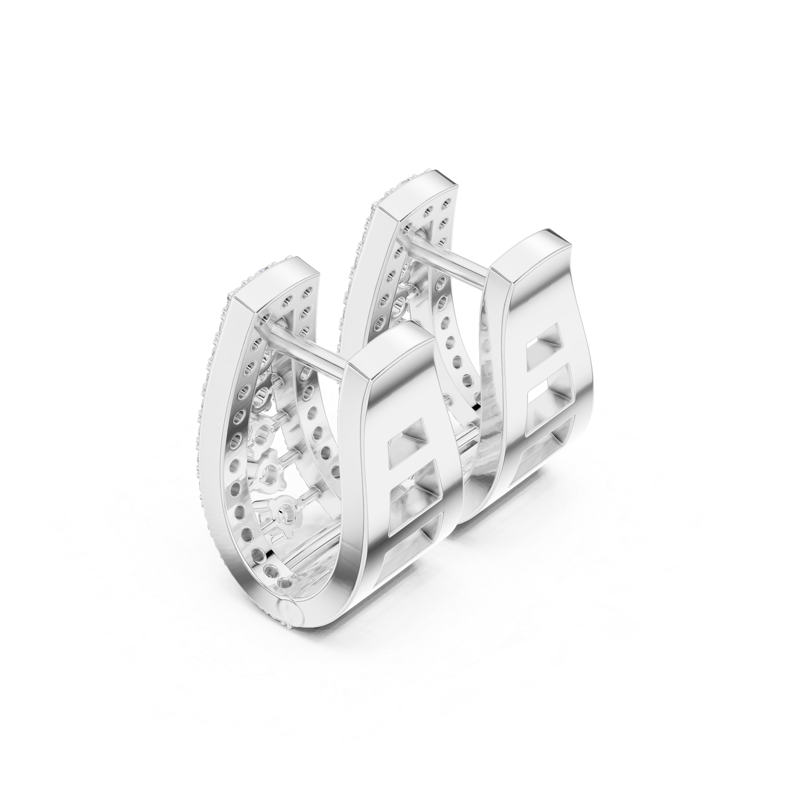Trapezoid Earrings with Vertical Diamond Rows and Openwork Design