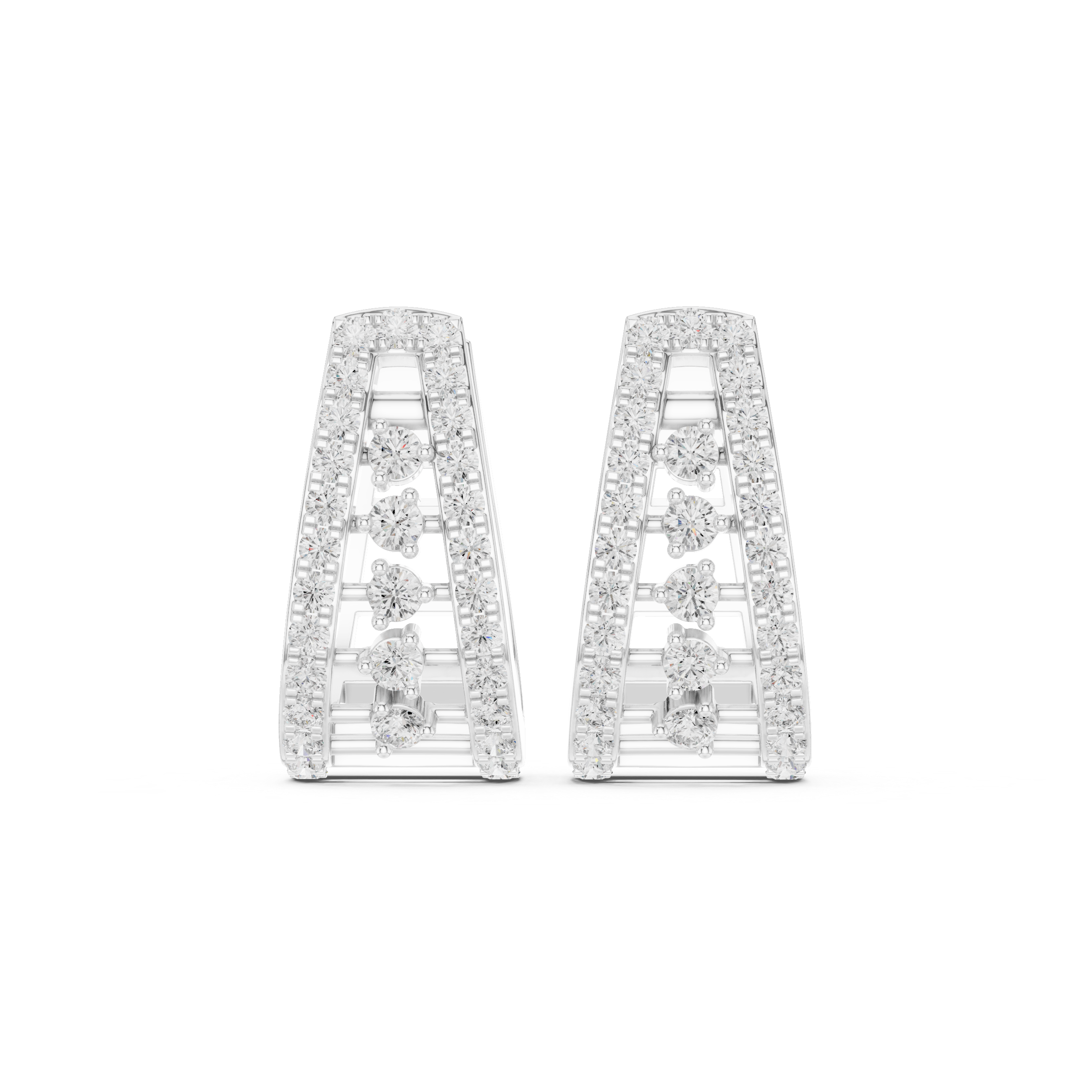 Trapezoid Earrings with Vertical Diamond Rows and Openwork Design
