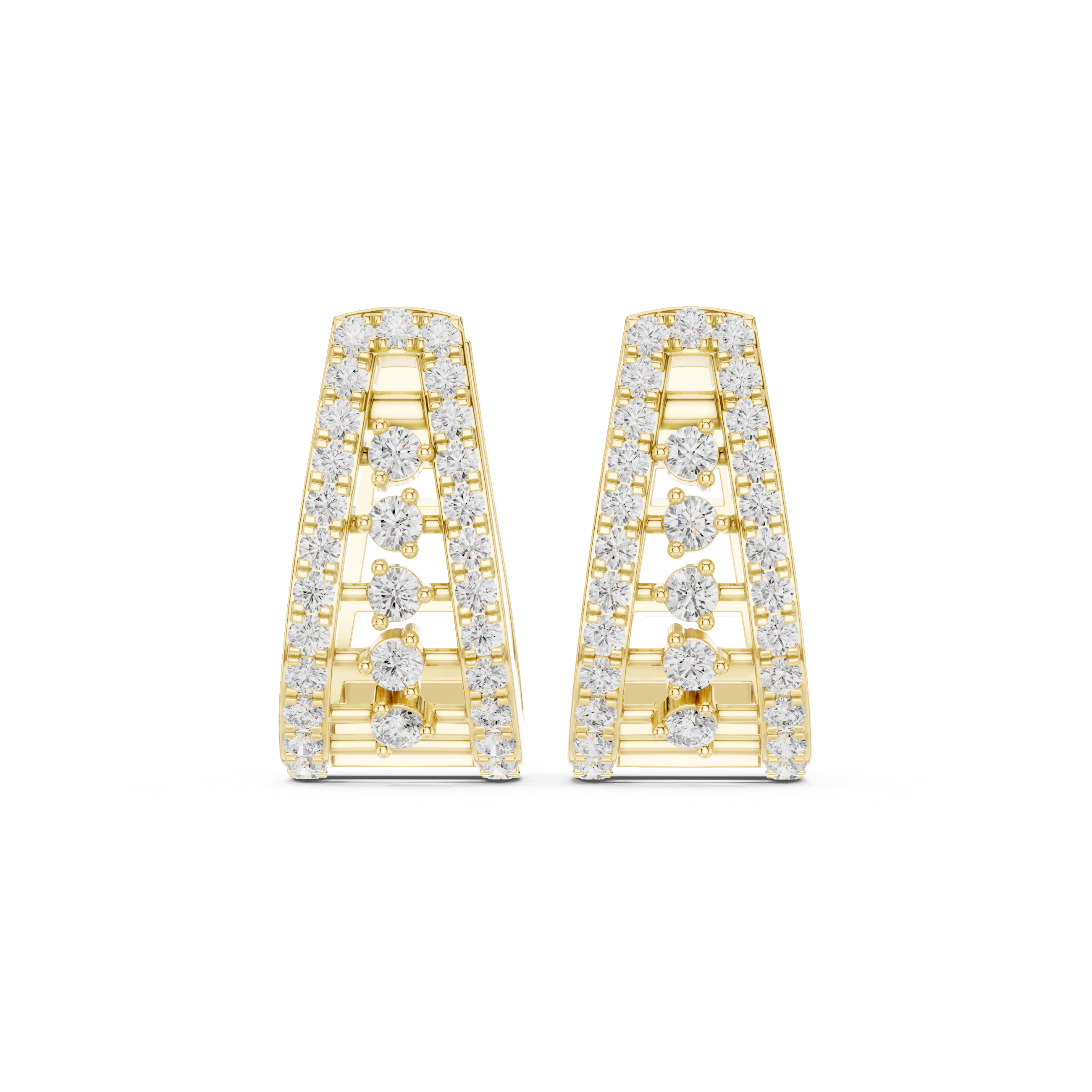 Trapezoid Earrings with Vertical Diamond Rows and Openwork Design