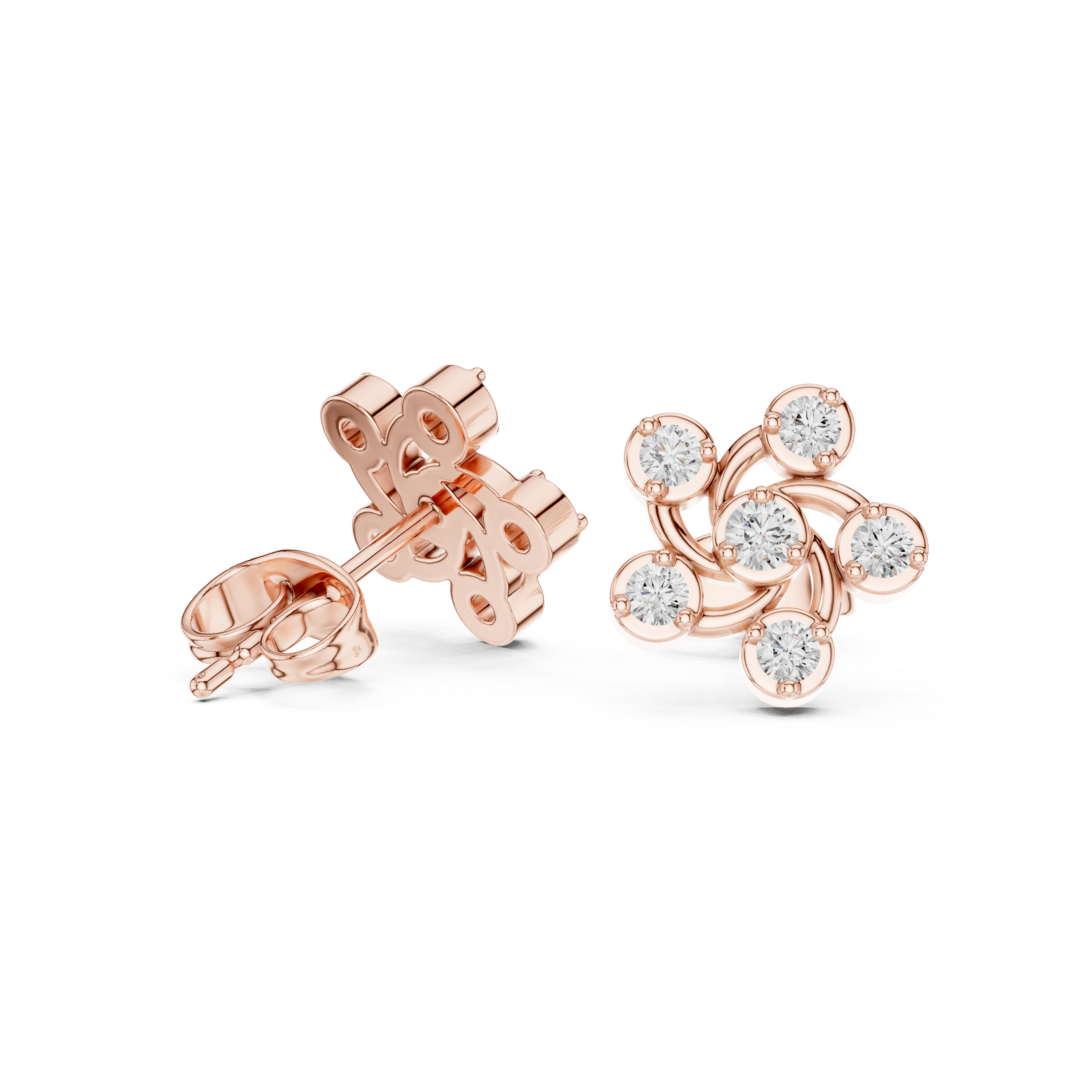 cluster Diamond Stud Earrings with Raised Settings.