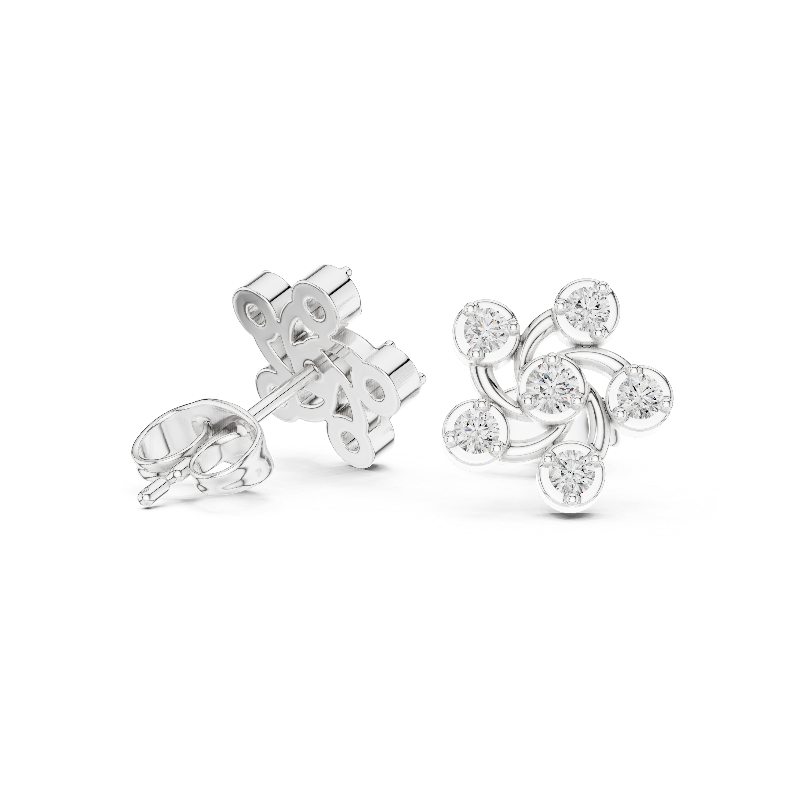 cluster Diamond Stud Earrings with Raised Settings.