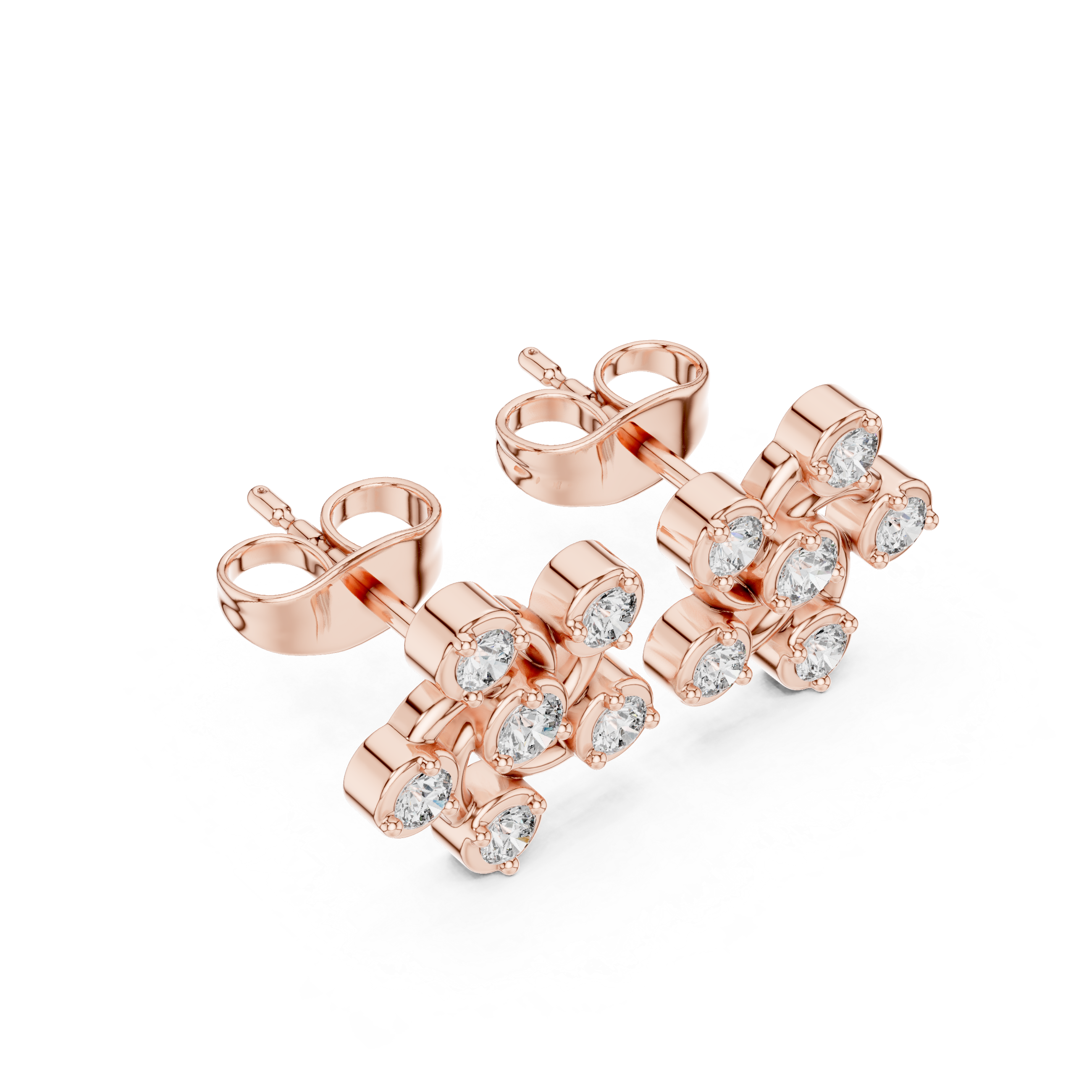 cluster Diamond Stud Earrings with Raised Settings.