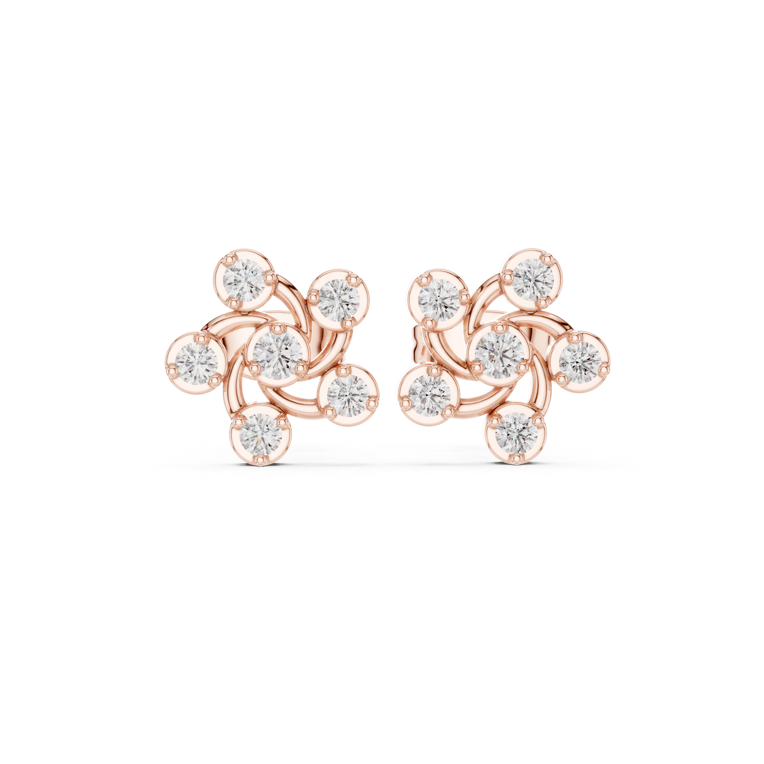cluster Diamond Stud Earrings with Raised Settings.