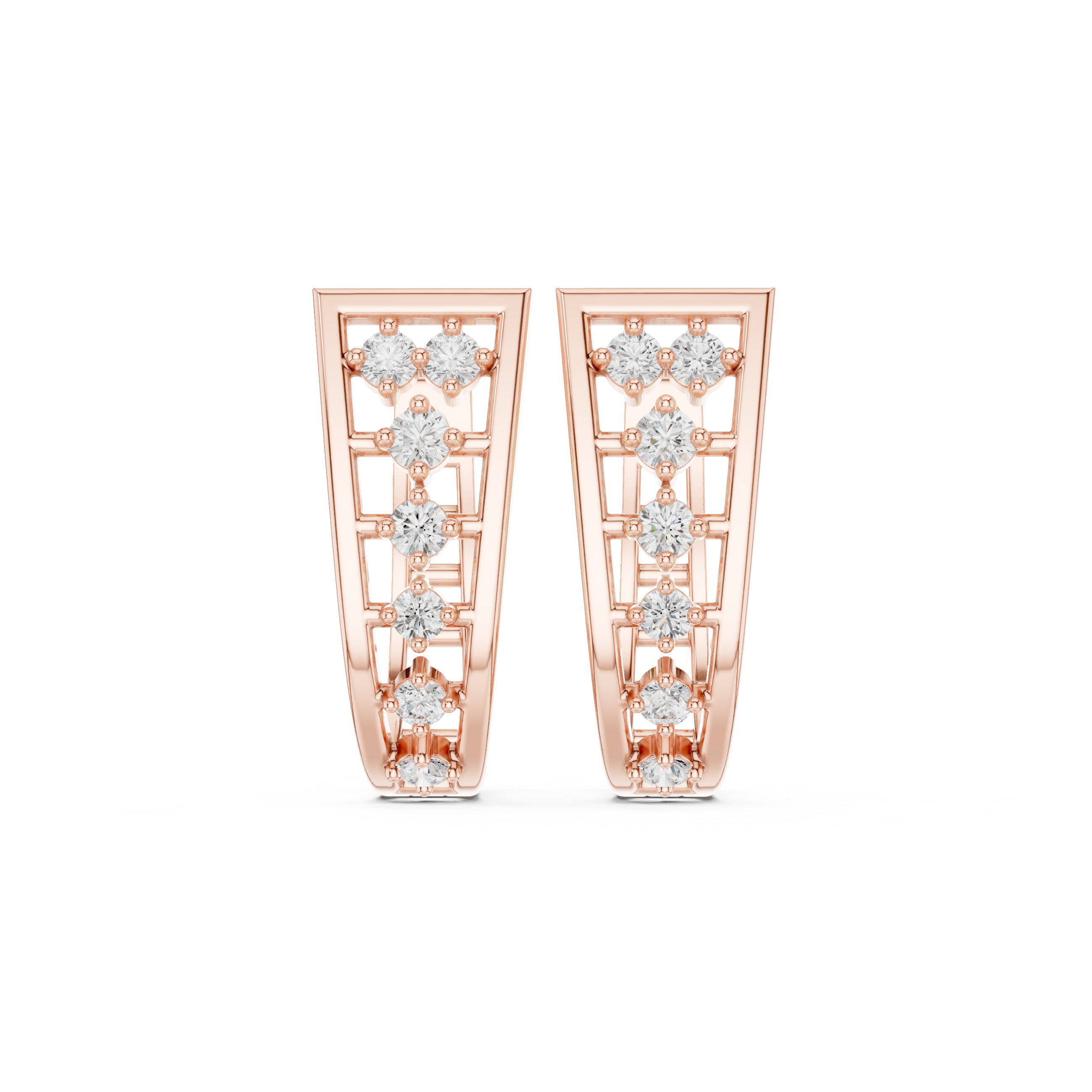 Geometric Earrings with Openwork and Vertical Diamond Accents