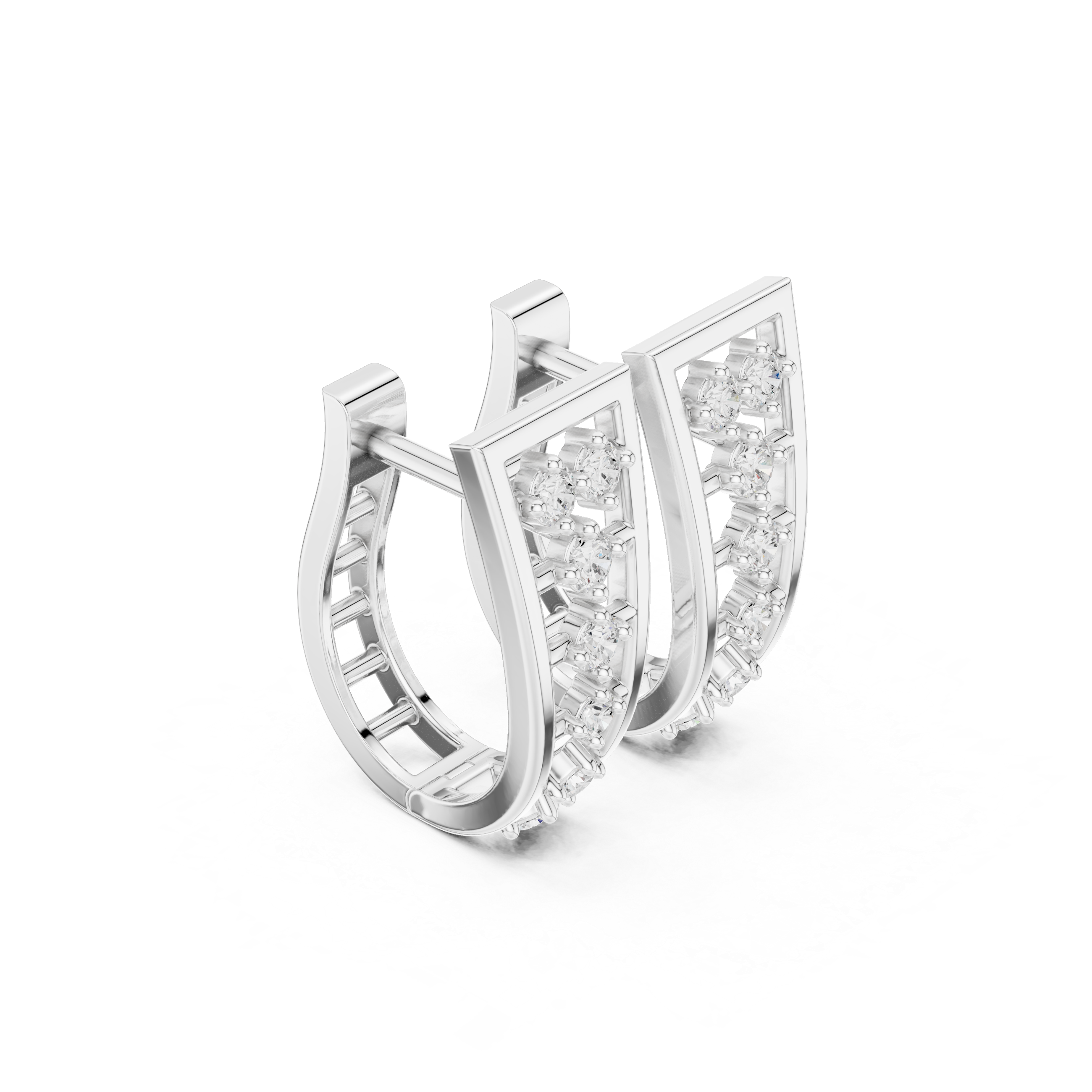 Geometric Earrings with Openwork and Vertical Diamond Accents