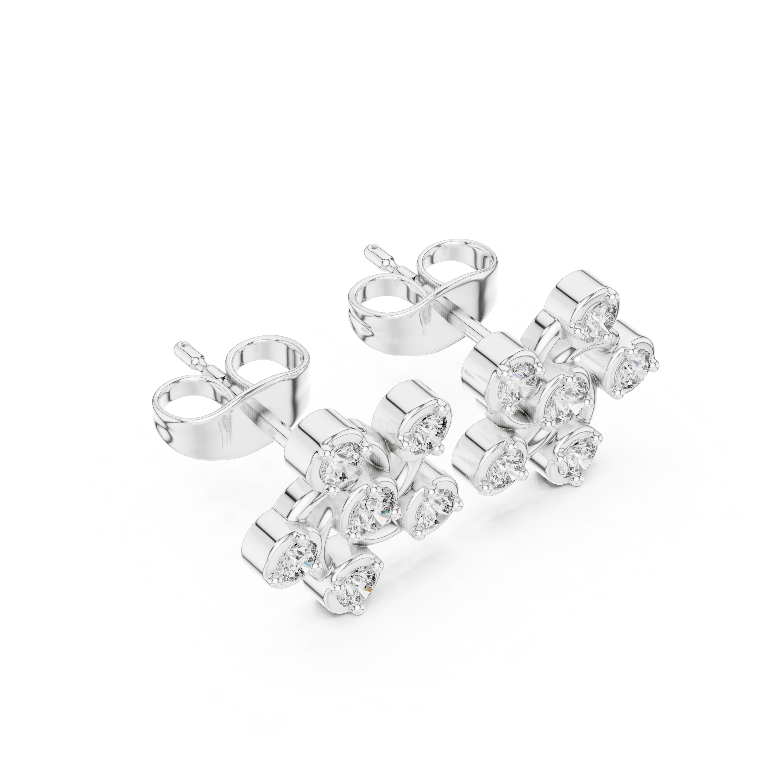cluster Diamond Stud Earrings with Raised Settings.