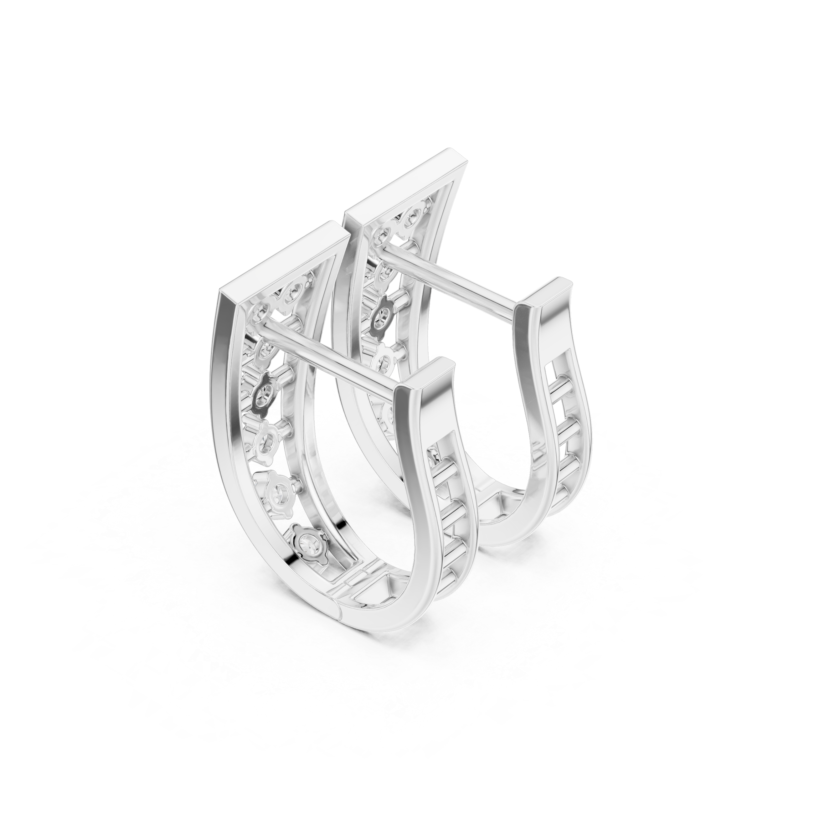 Geometric Earrings with Openwork and Vertical Diamond Accents