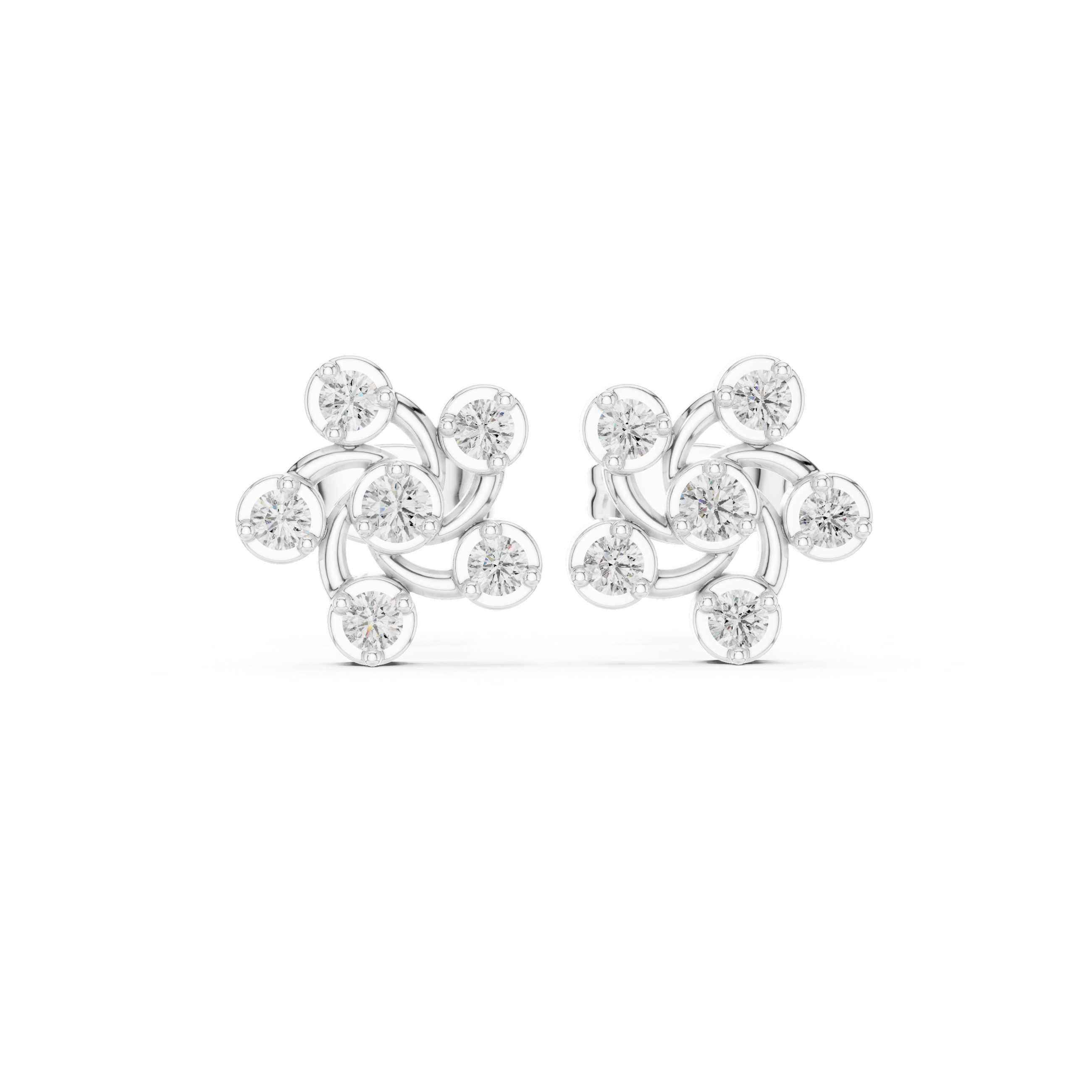 cluster Diamond Stud Earrings with Raised Settings.