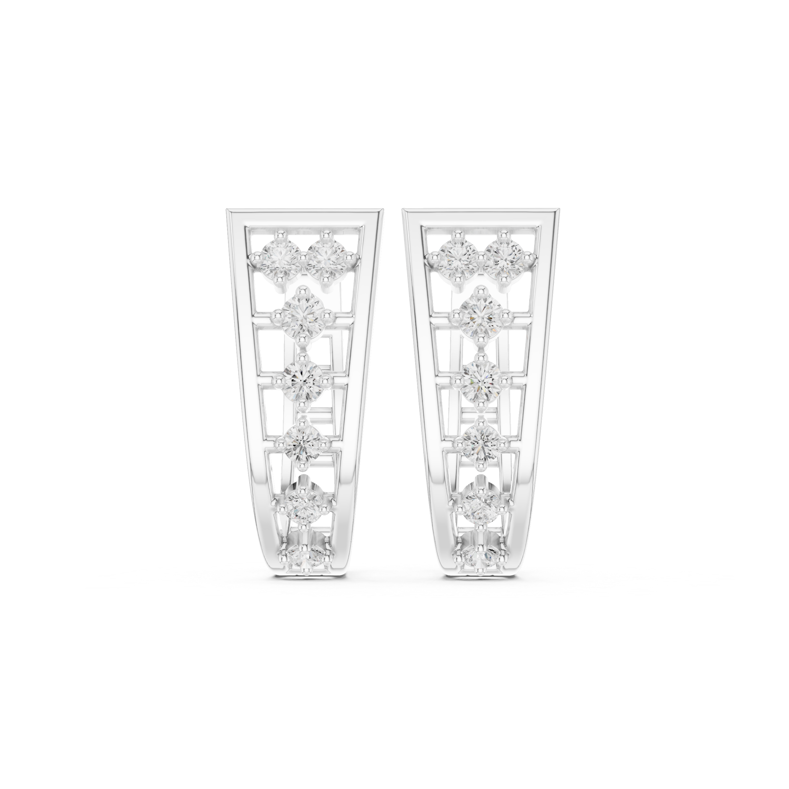 Geometric Earrings with Openwork and Vertical Diamond Accents